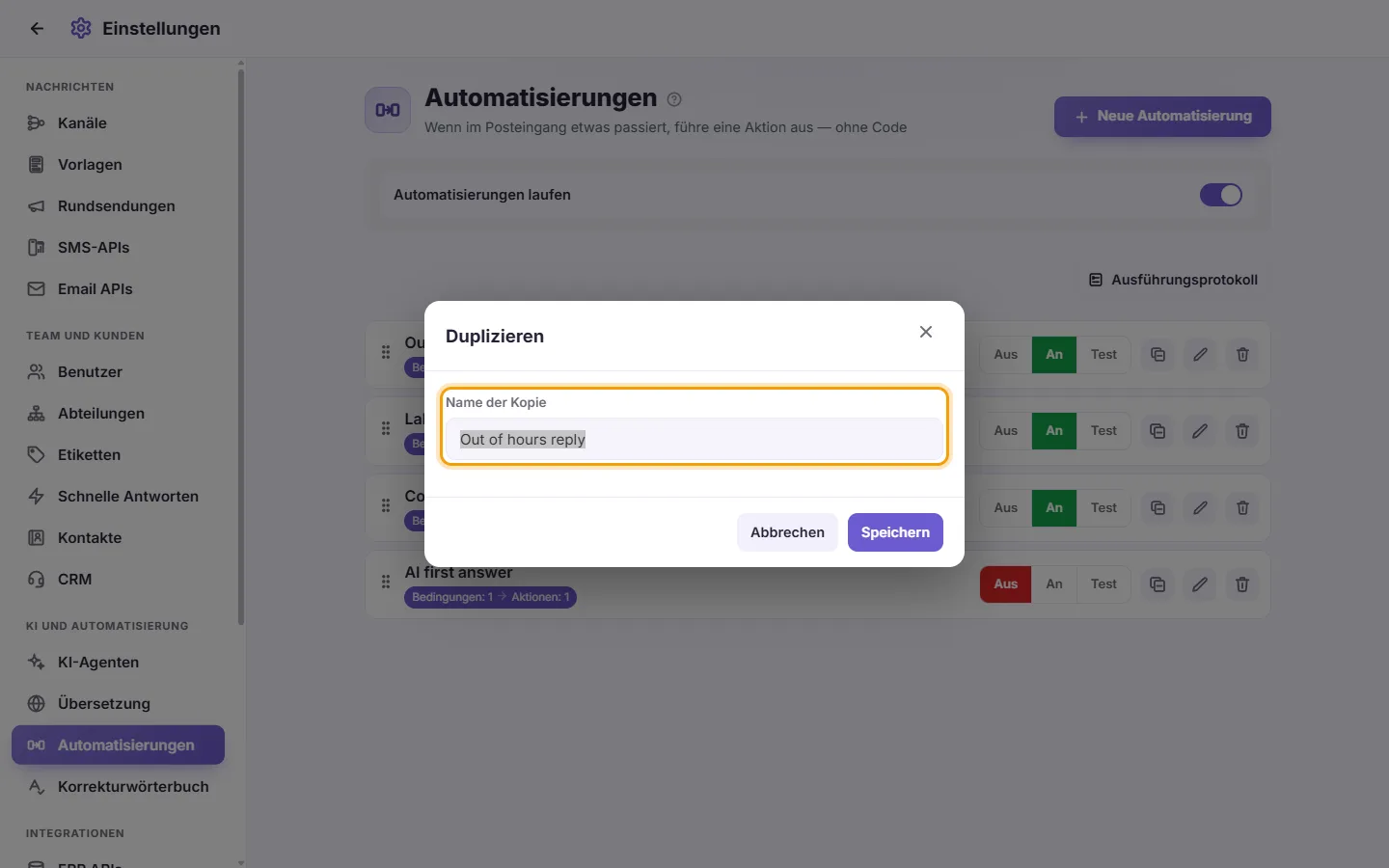 The Duplicate window: "Name of the copy"