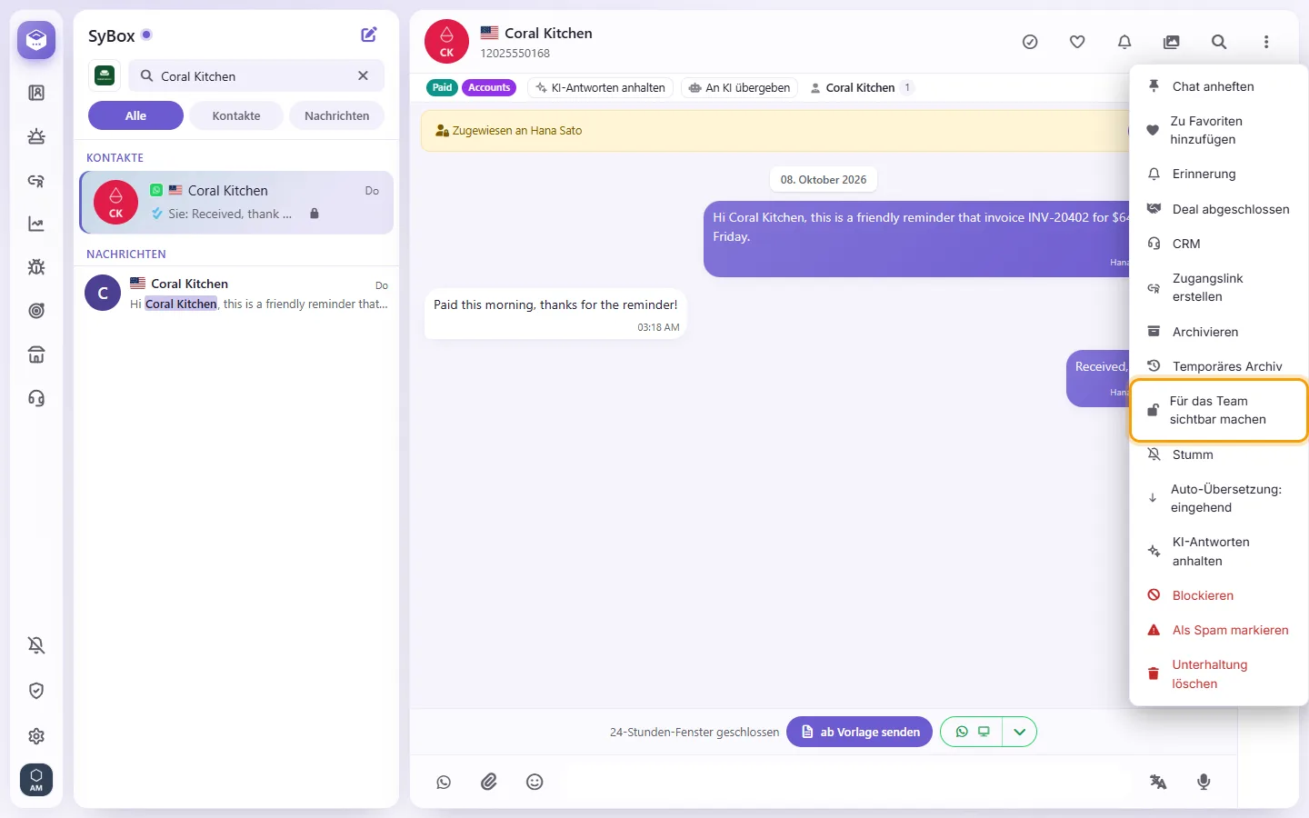 To give it back to the team: "Make visible to the team" marked on the screen in SyBox