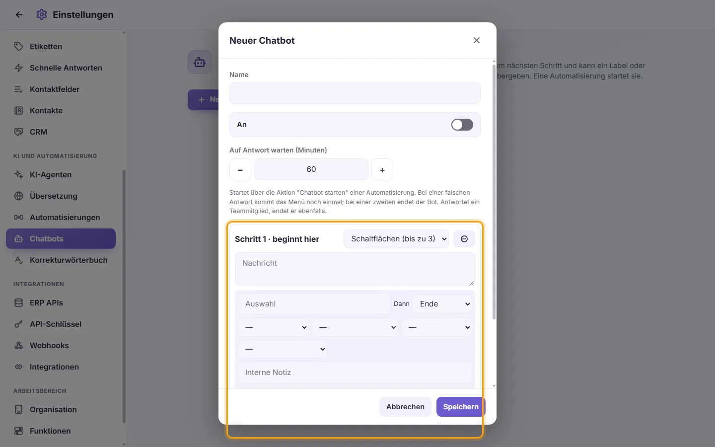 A chatbot step: its kind, its message and its choices