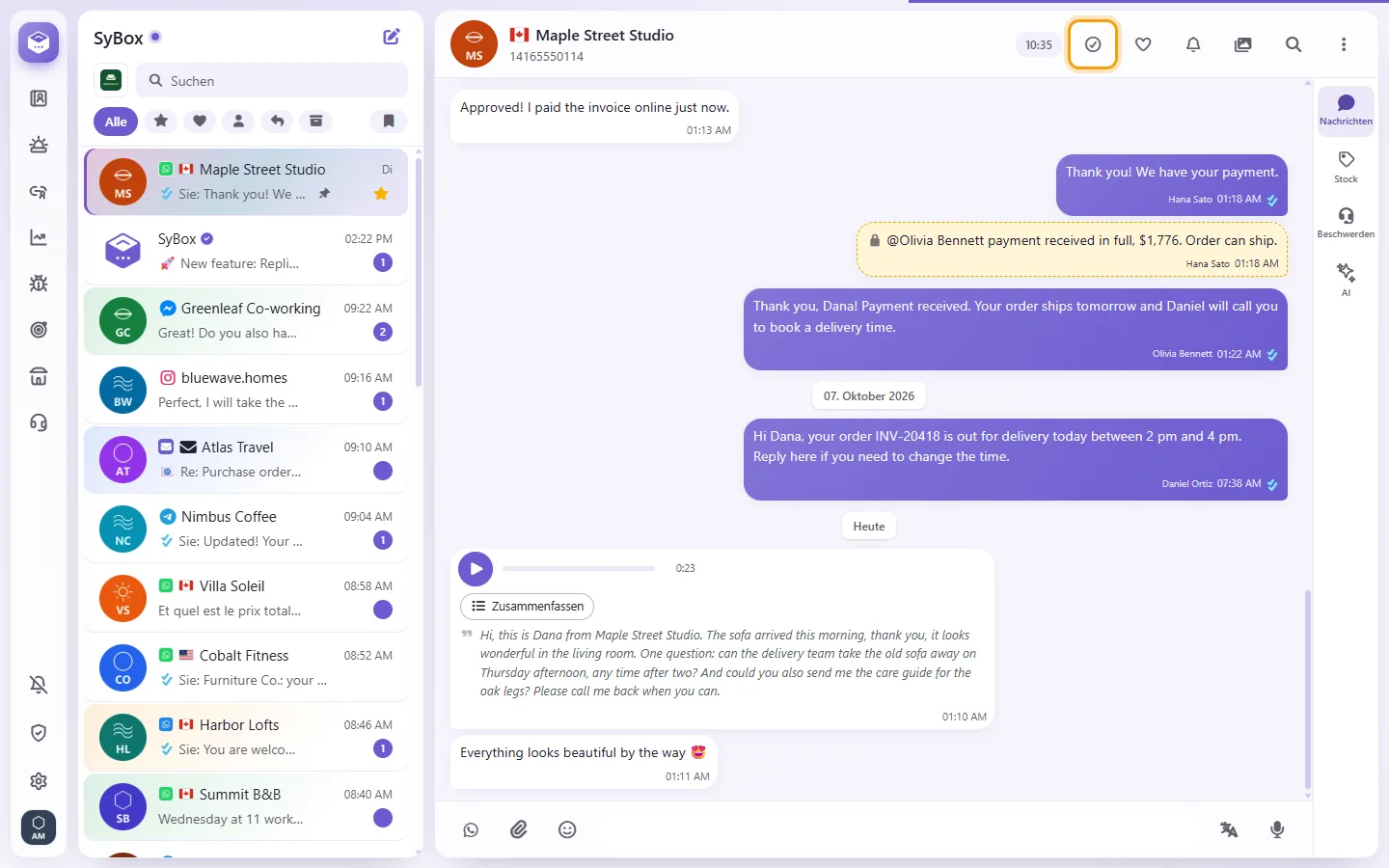 The "Mark as finished" button (the tick) at the top of a conversation