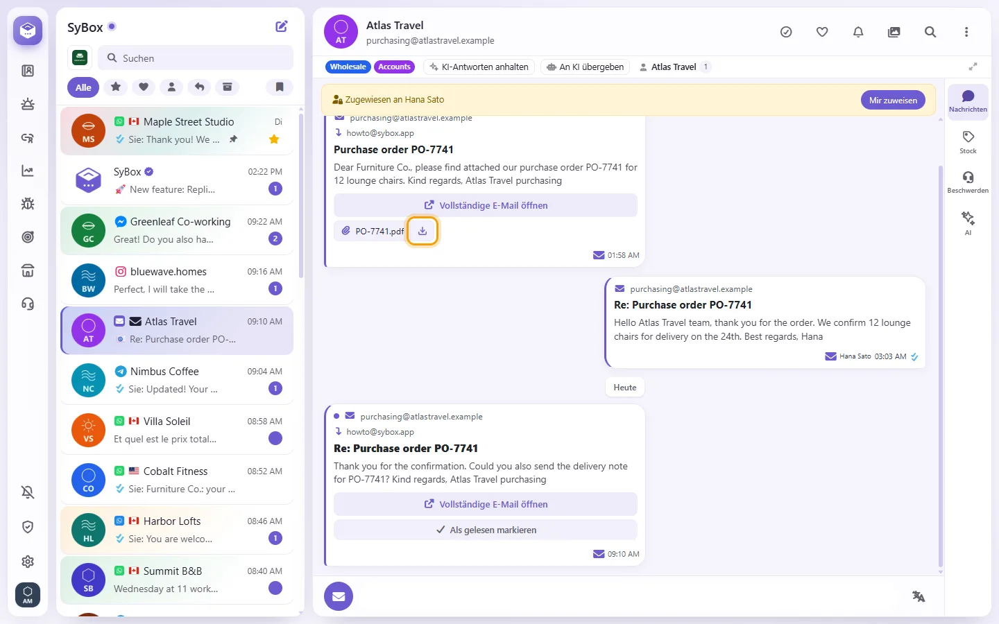 To open or save an email attachment: "Save" marked on the screen in SyBox