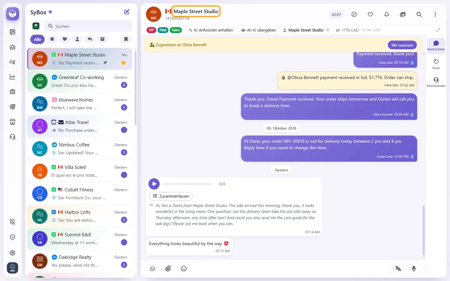 The contact's name at the top of the conversation; clicking it opens the contact panel