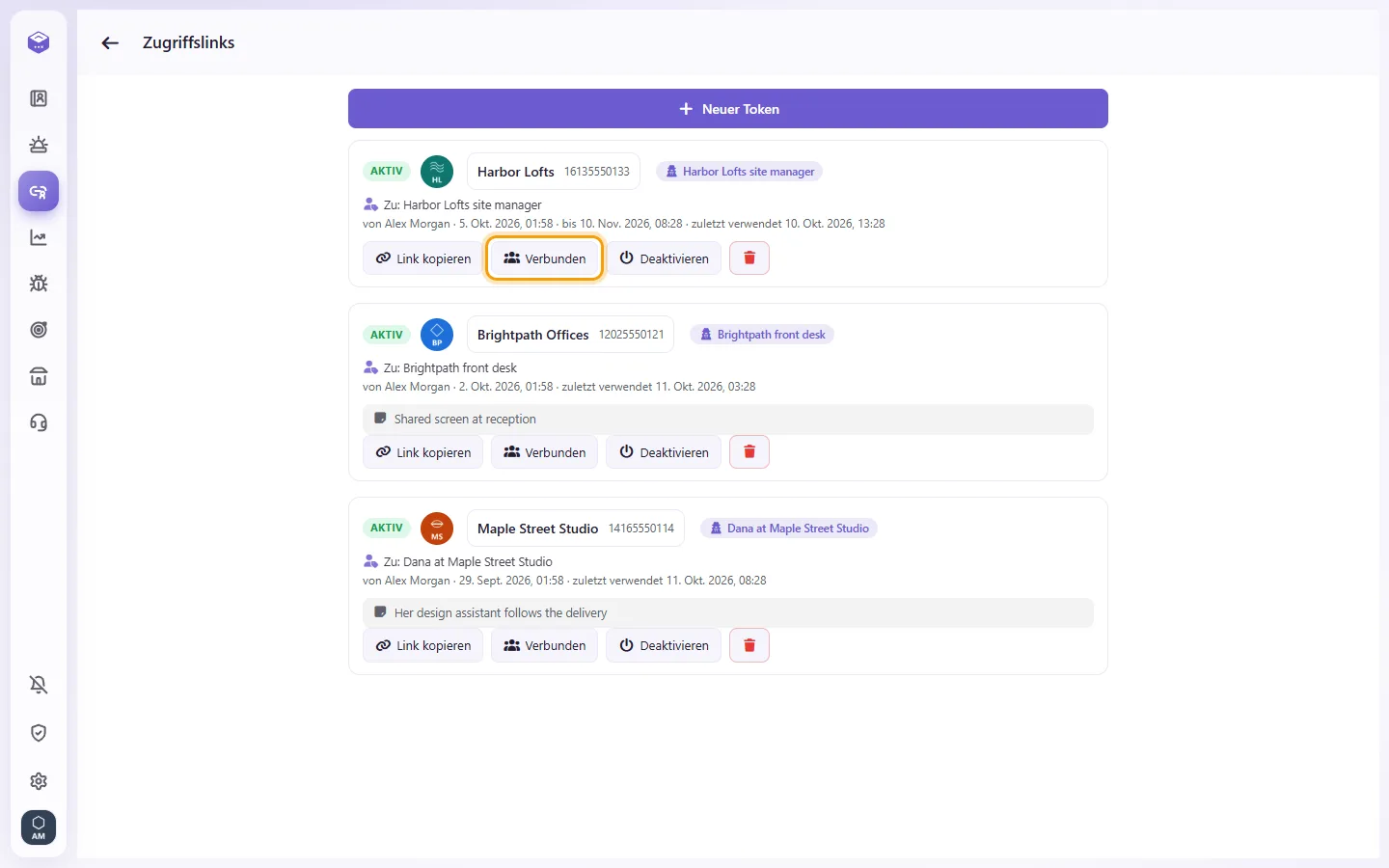 Access links: "Viewers" lists the devices that opened a link