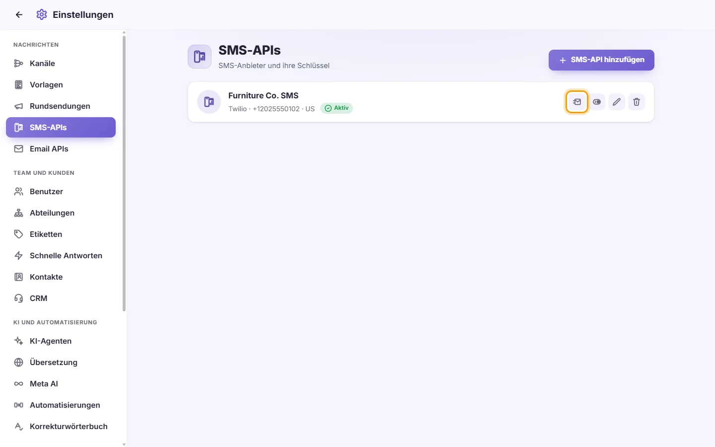 To send a test SMS: "Send test SMS" marked on the screen in SyBox
