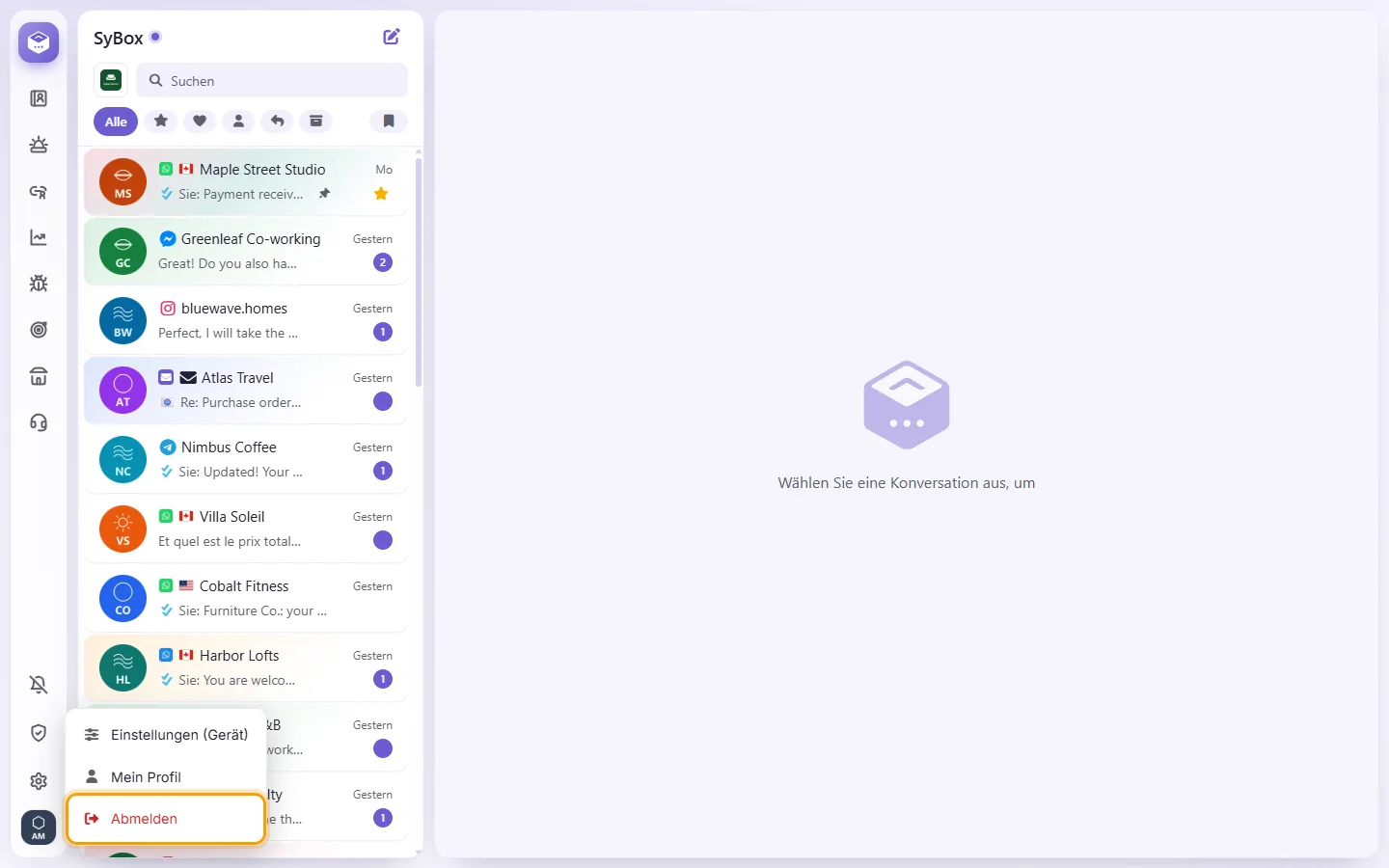 To sign out: "Sign out" marked on the screen in SyBox