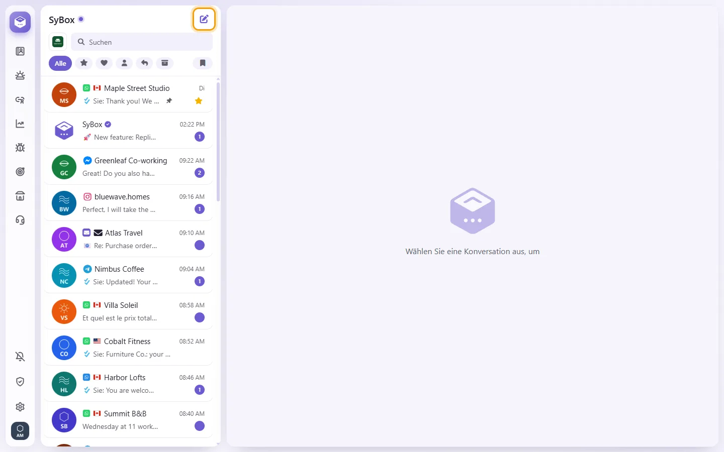 The New chat button (the pen) at the top of the conversation list