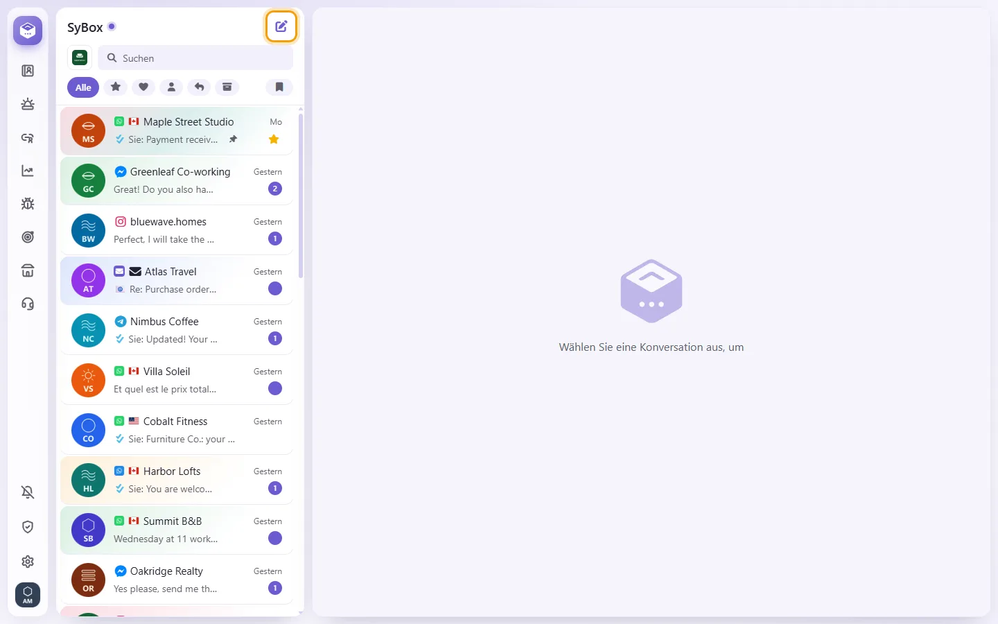 The New chat button (the pen) at the top of the conversation list