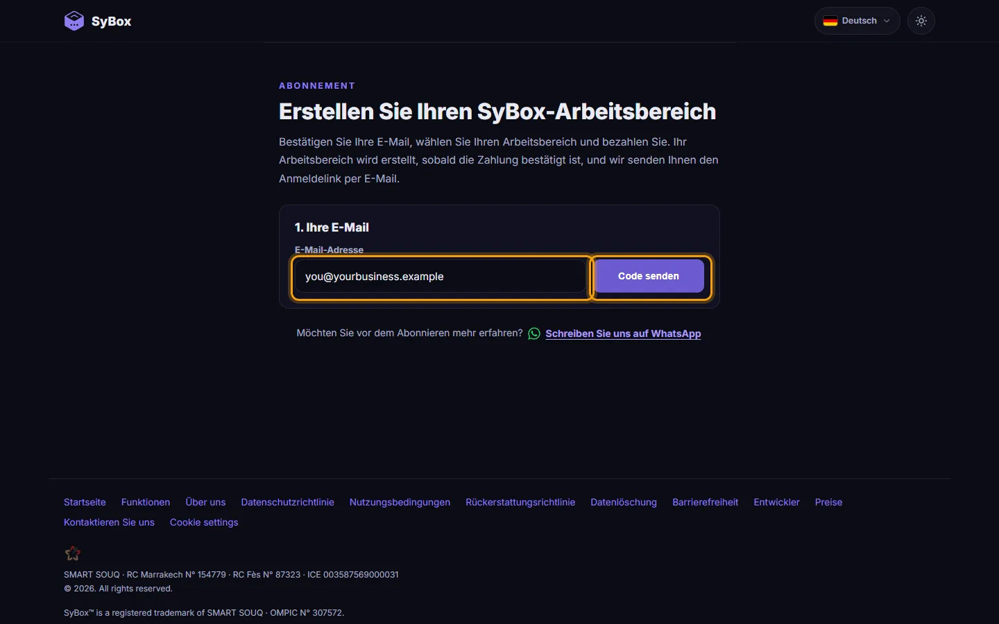 The Subscribe page: your email address and "Send code"