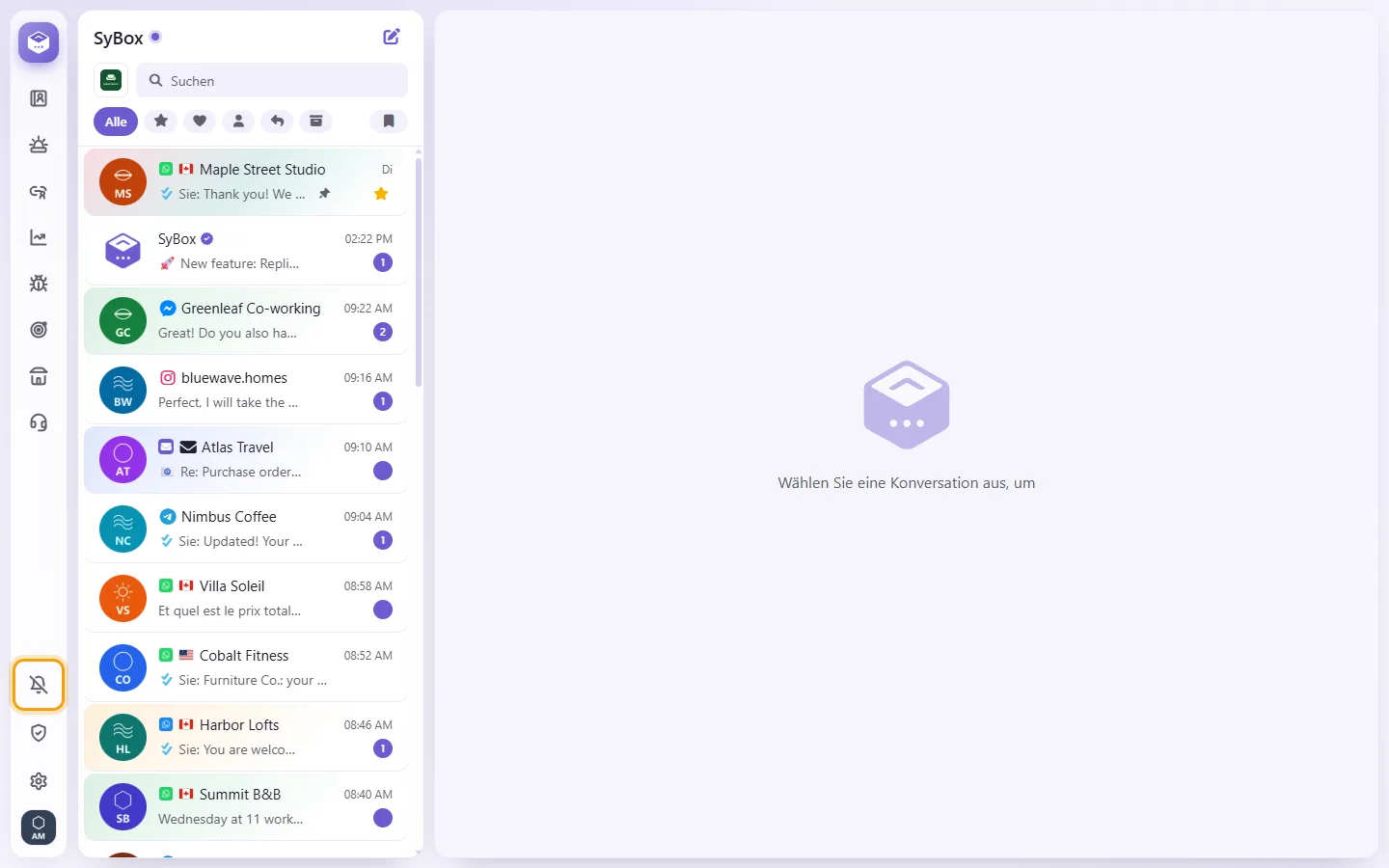 To turn on notifications: the screen in SyBox, with the control the first step uses marked