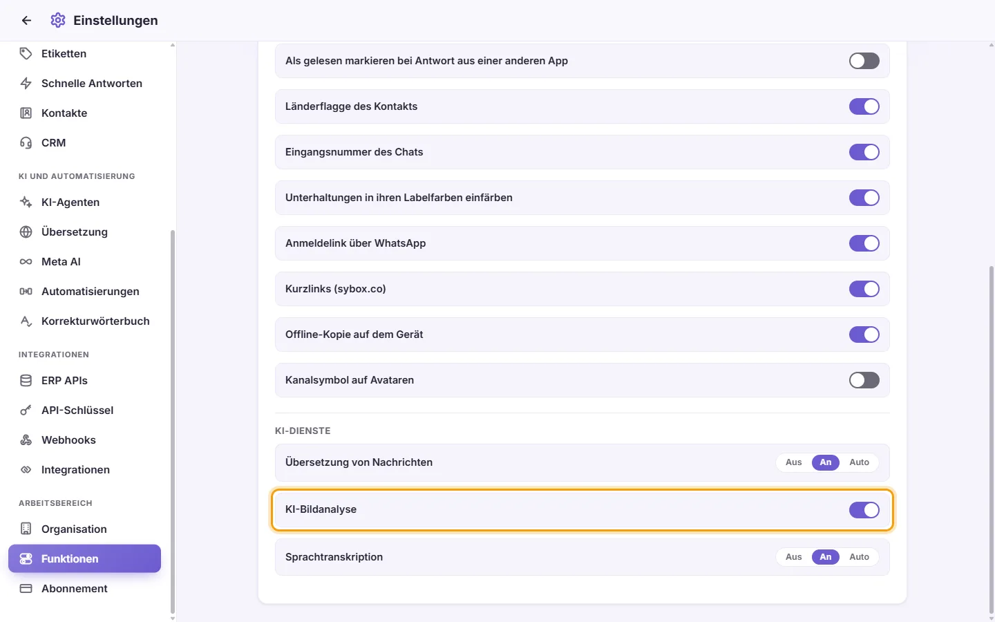 Settings, Features, AI services: the "AI image scan" switch