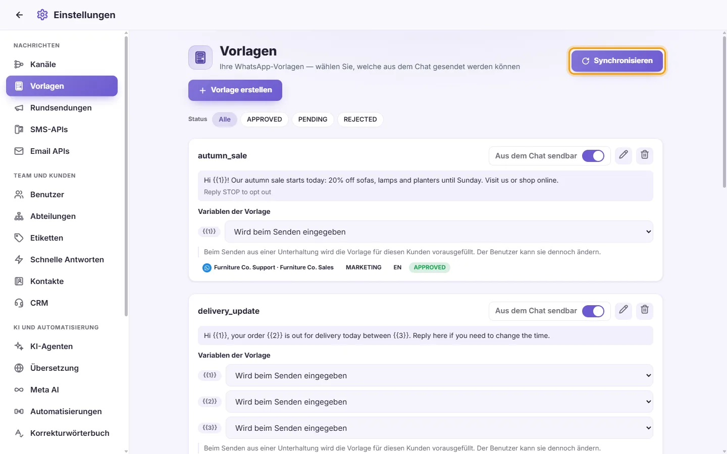 The Sync button next to "Create template"