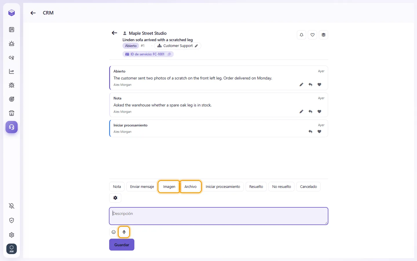 An open case: "Image", "File" and the microphone for a voice note