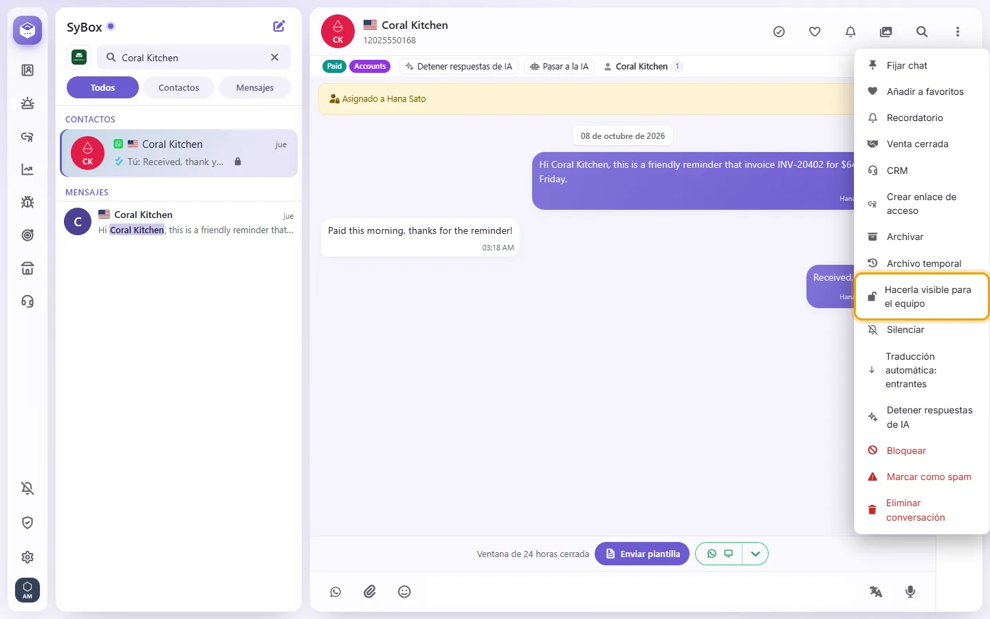 To give it back to the team: "Make visible to the team" marked on the screen in SyBox