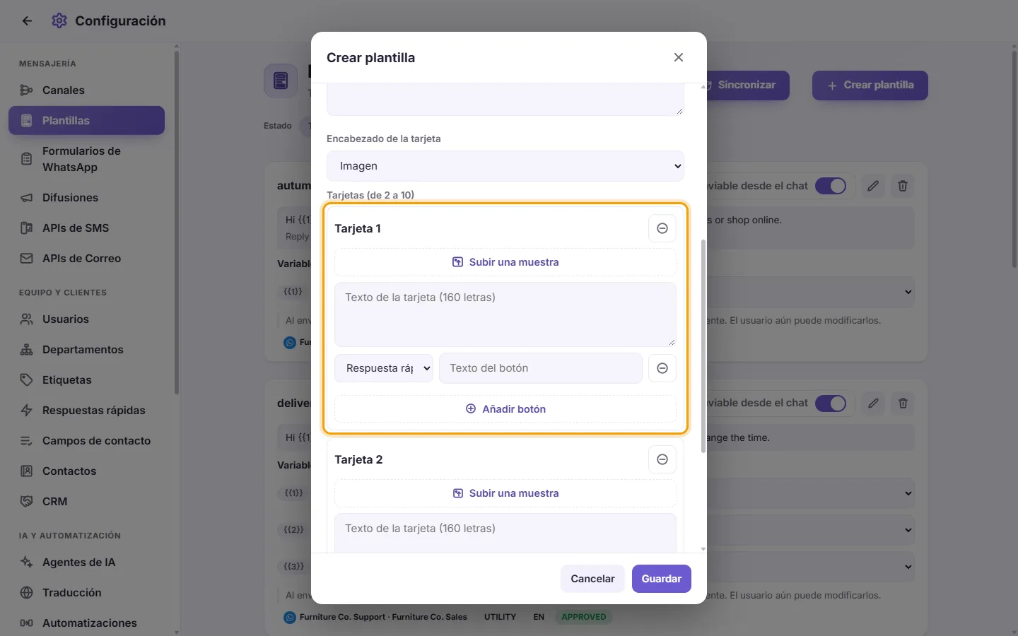 A carousel's card: its header sample, its text and its buttons