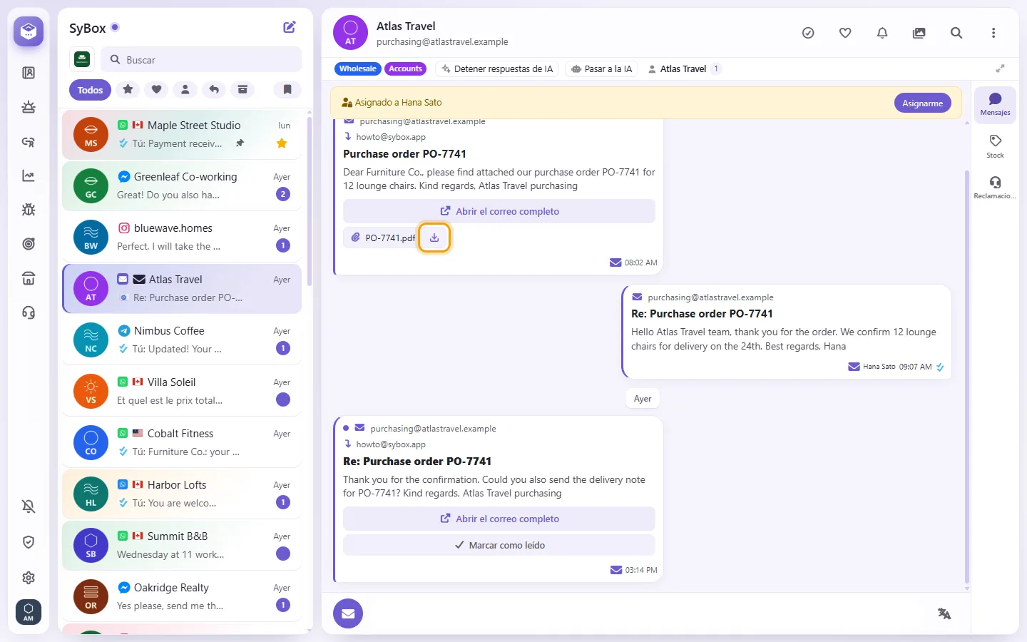 To open or save an email attachment: "Save" marked on the screen in SyBox
