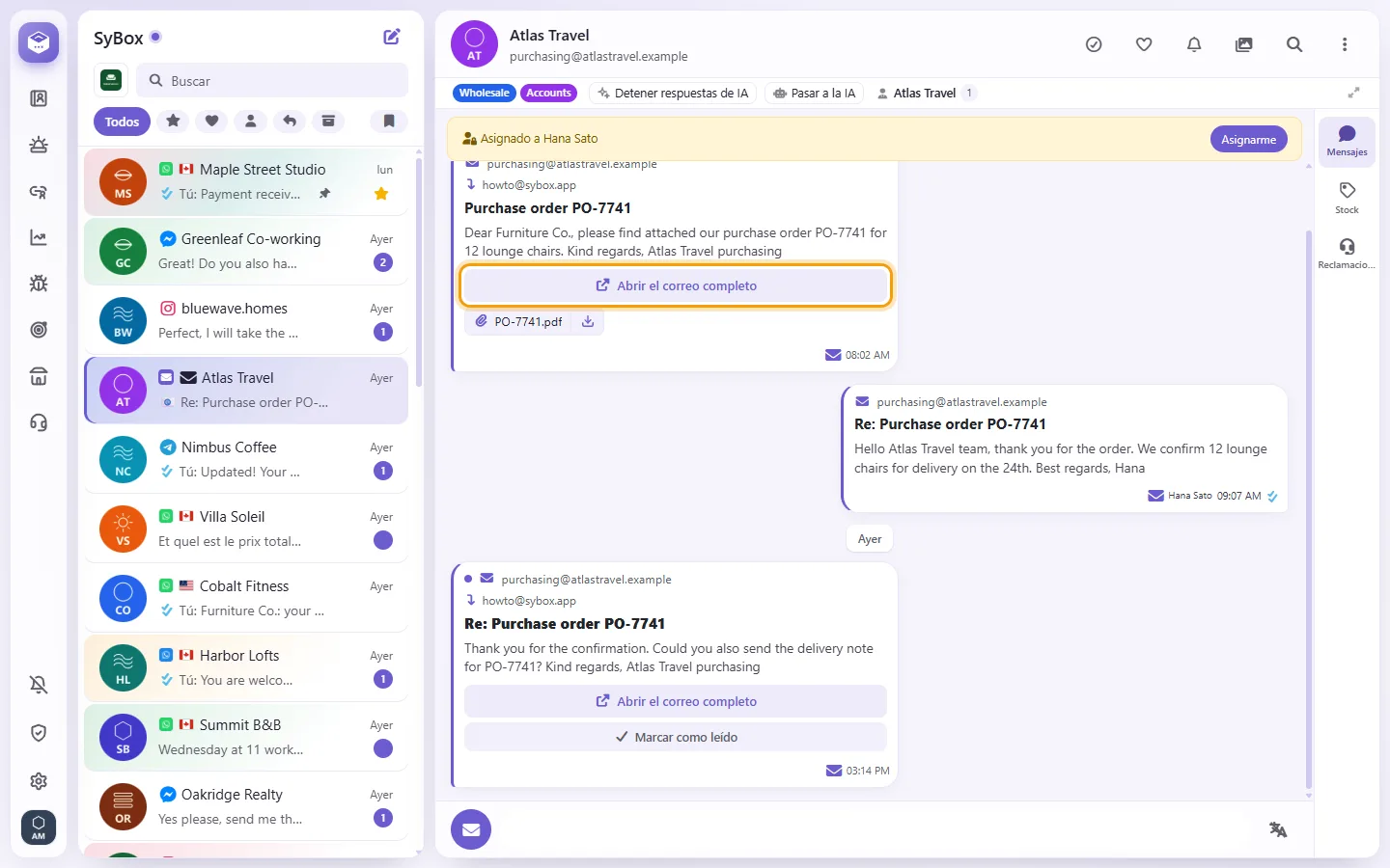 To read an email: "Open full email" marked on the screen in SyBox