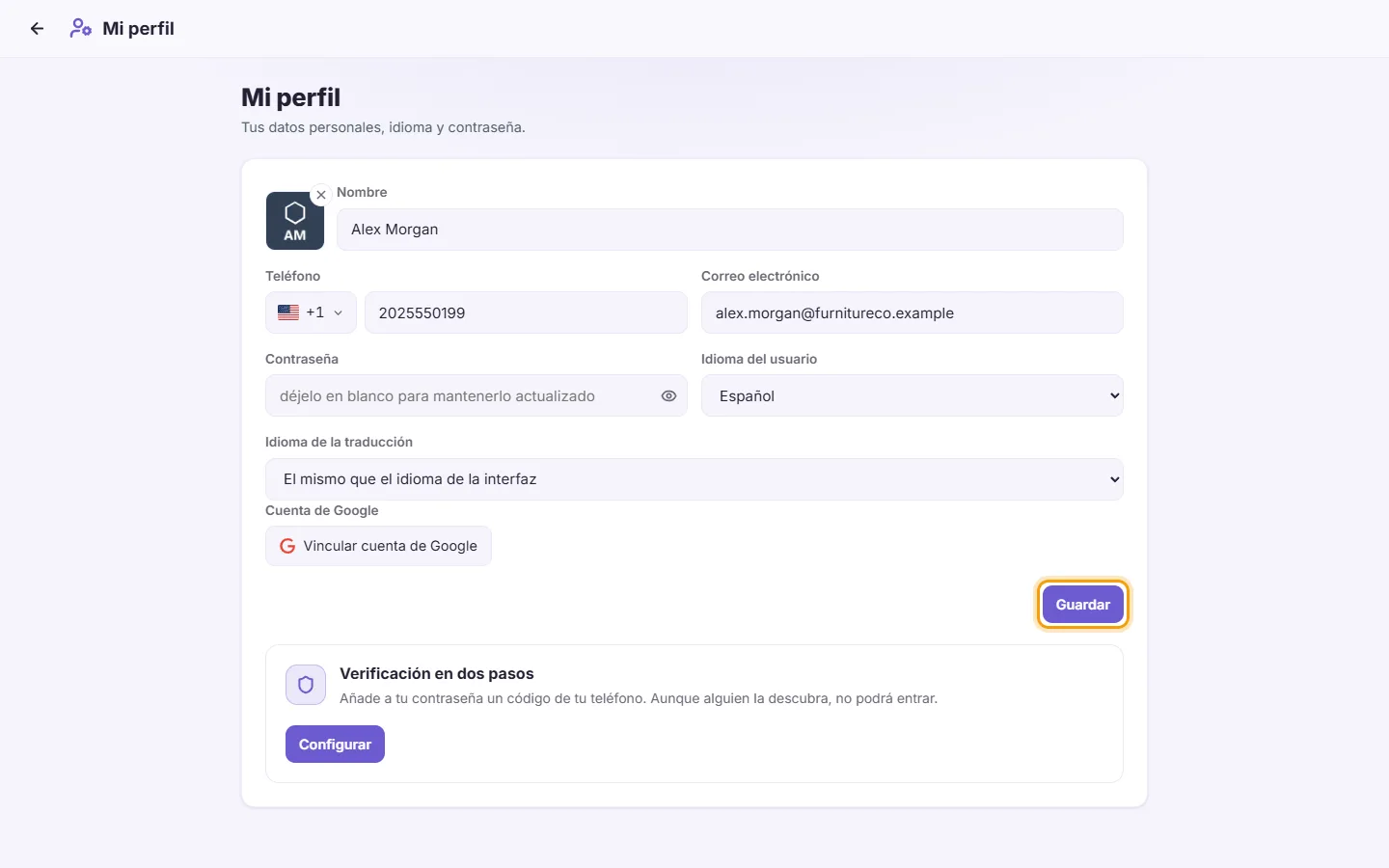 My profile: the Save button