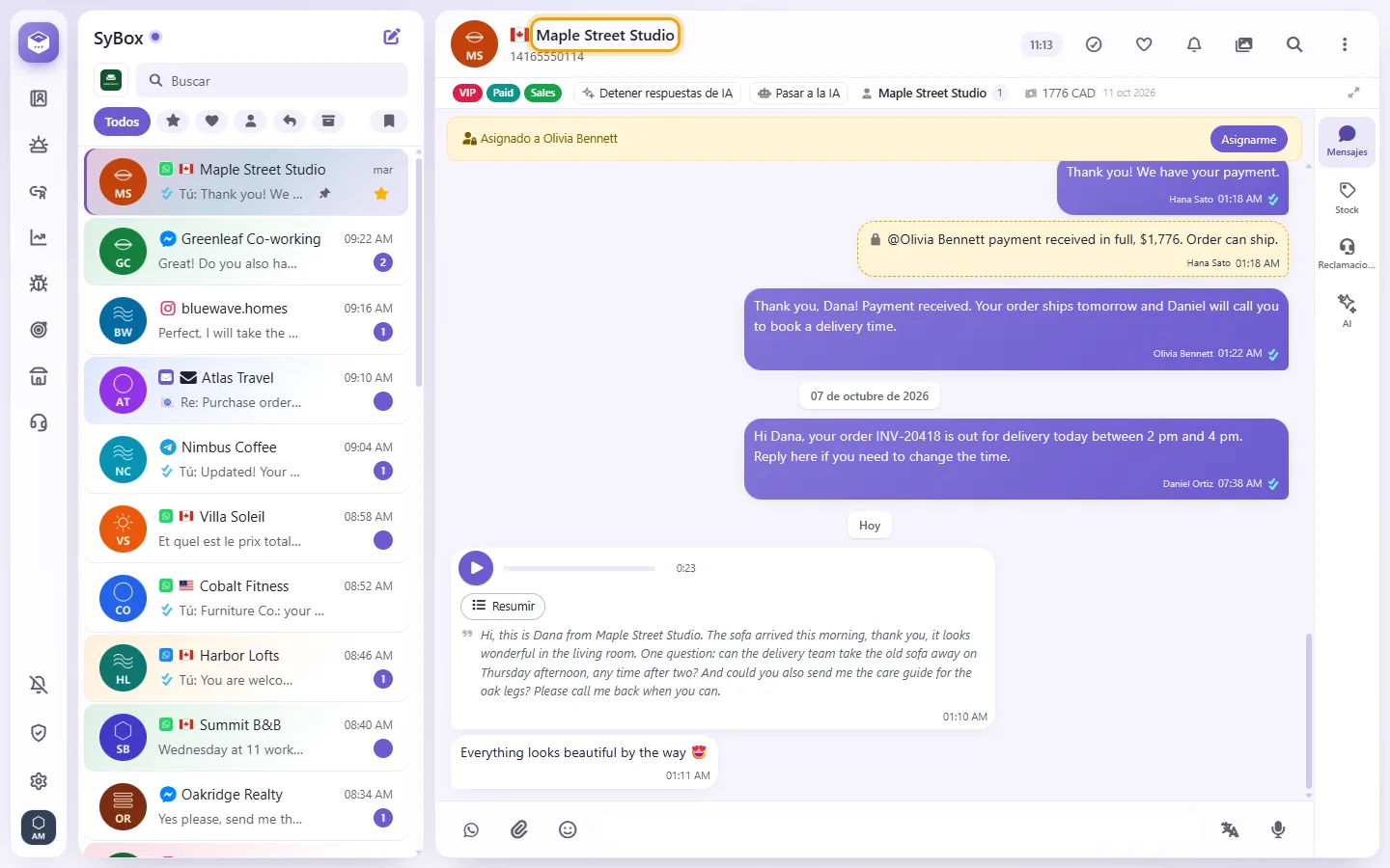 The contact's name at the top of the conversation; clicking it opens the contact panel