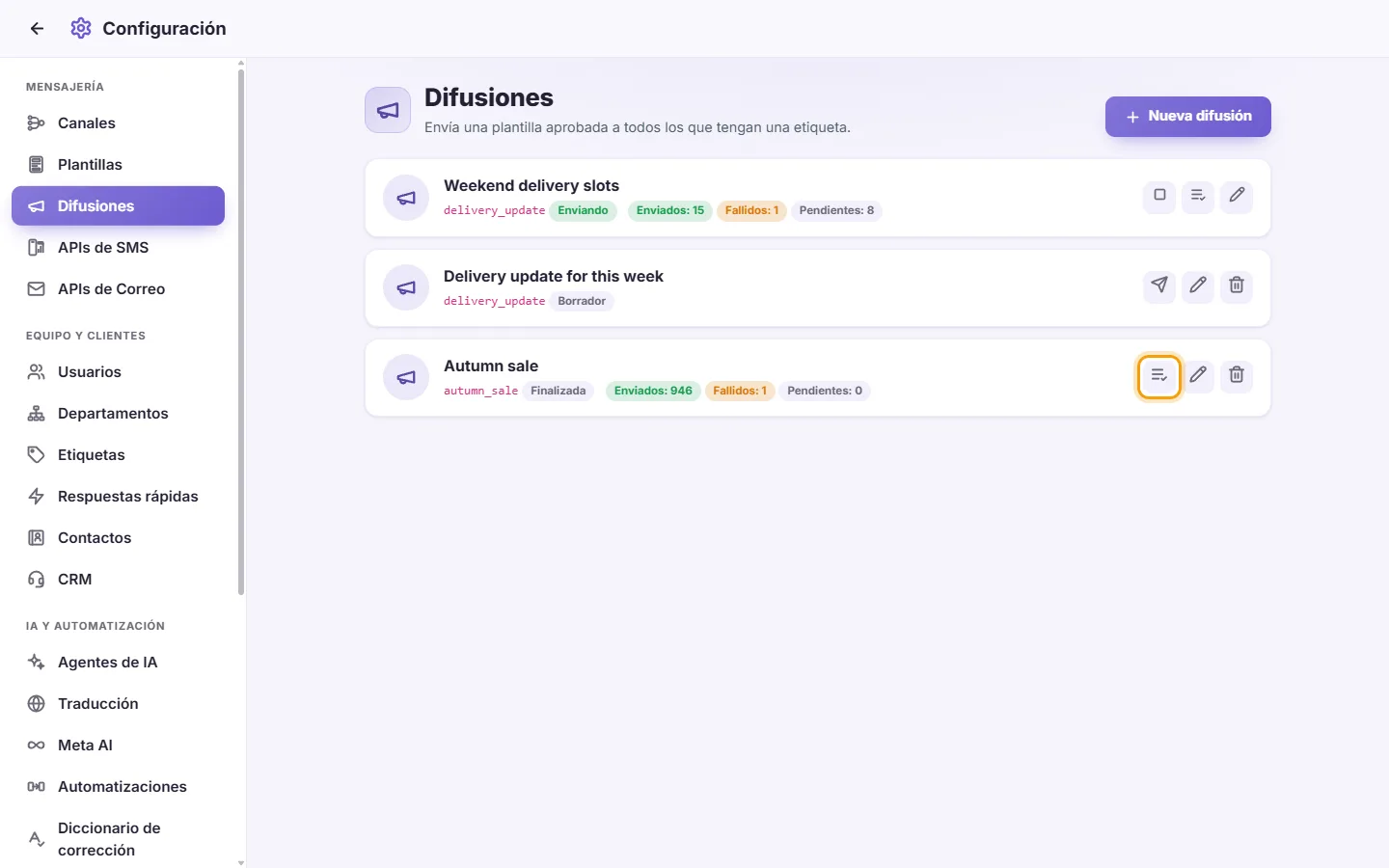 Settings, Broadcasts: the Results button on a finished broadcast