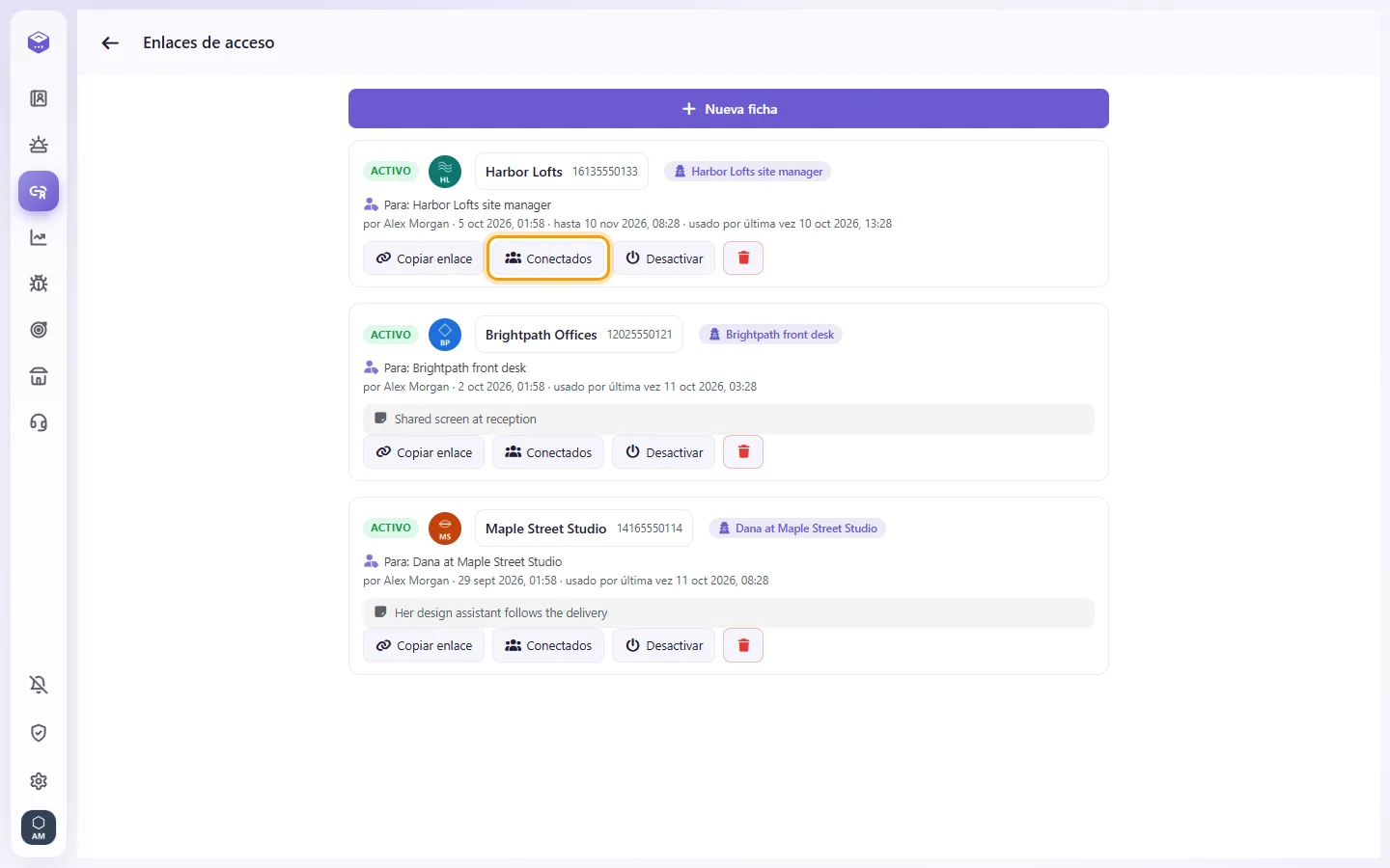Access links: "Viewers" lists the devices that opened a link