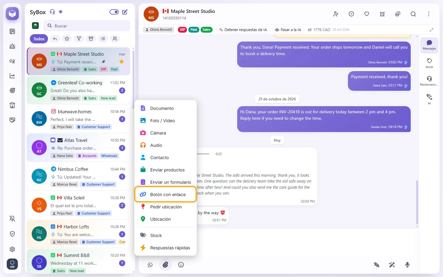 The paperclip menu: "Link button"