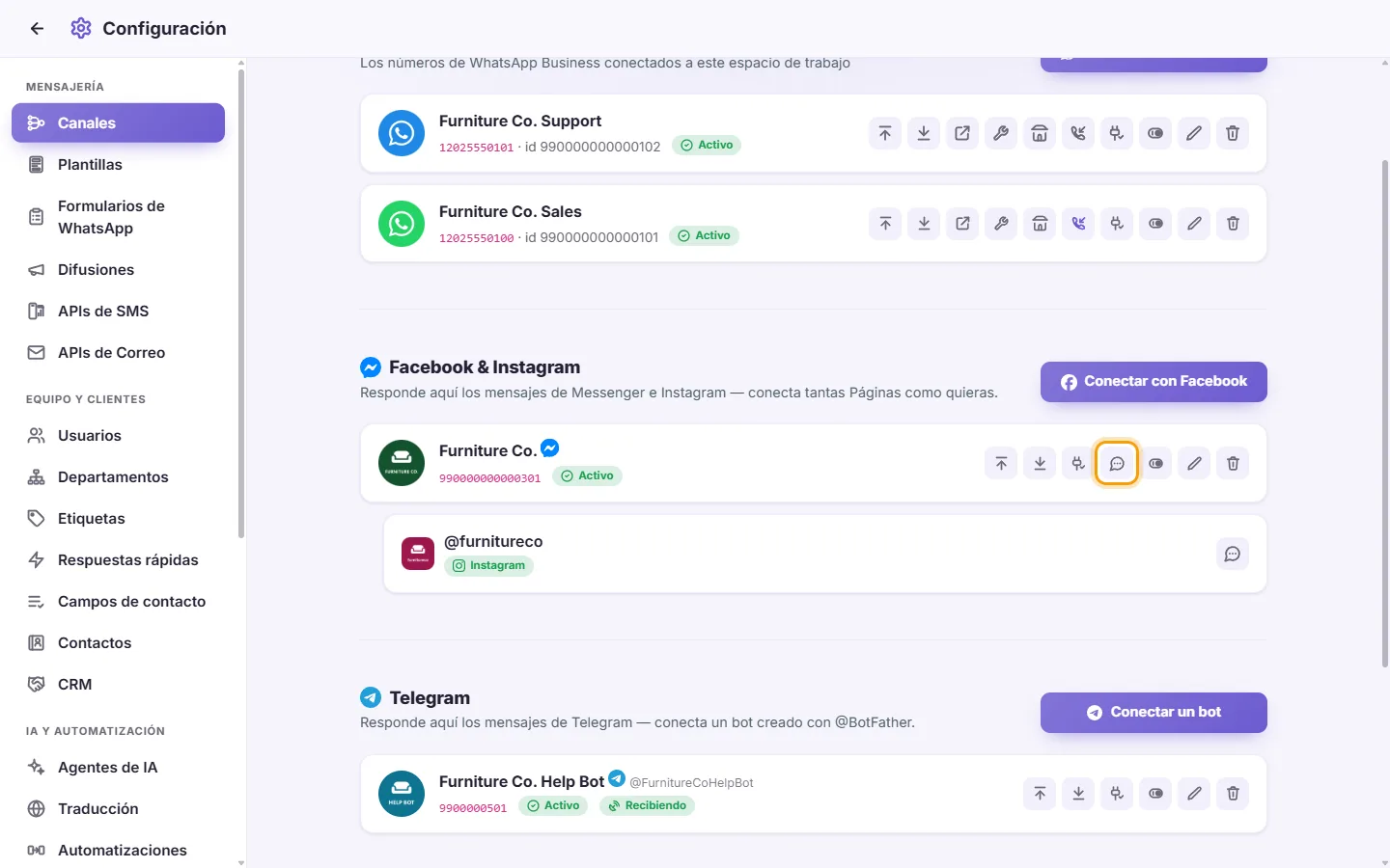 A Page's card: "Messenger profile"