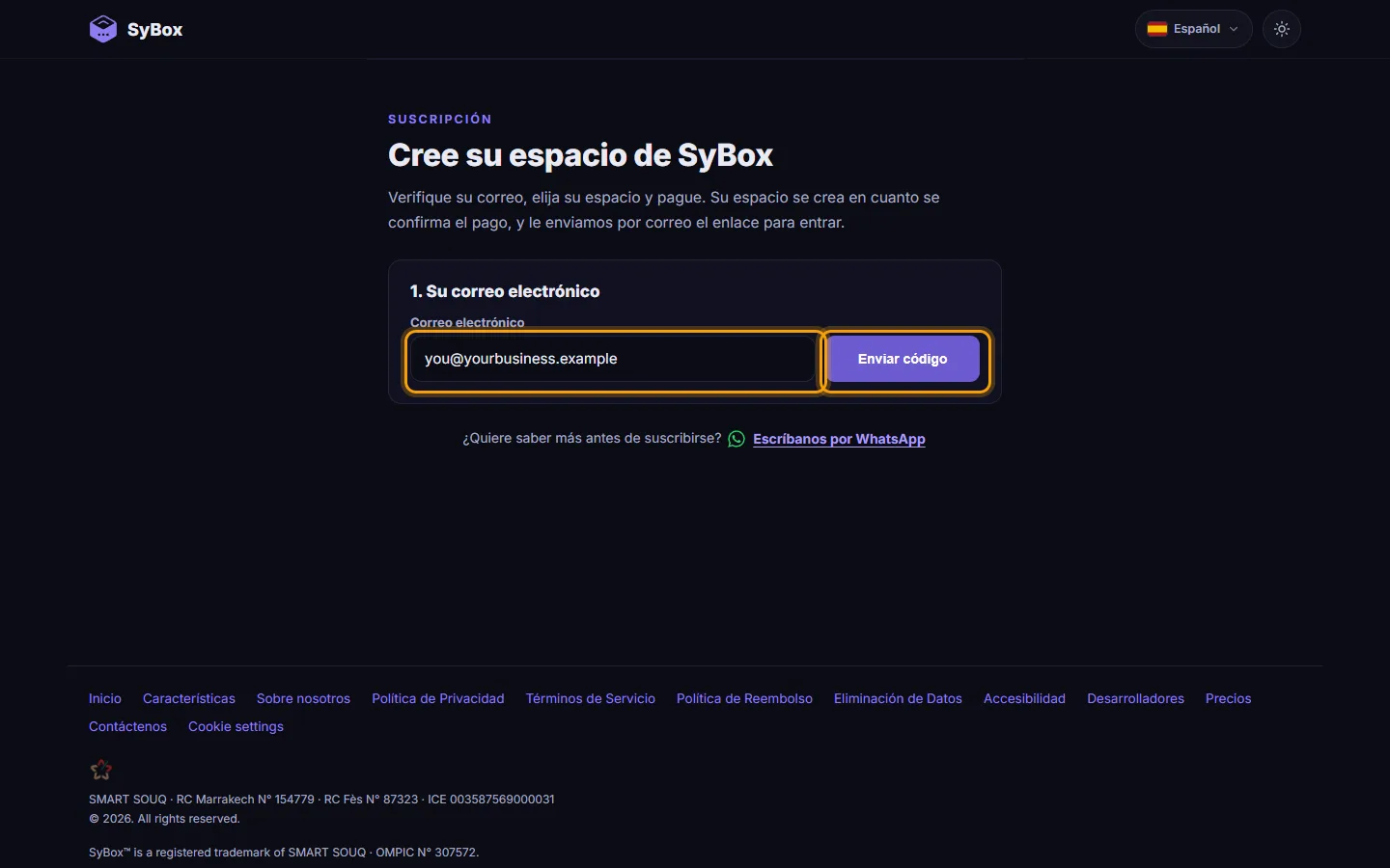 The Subscribe page: your email address and "Send code"