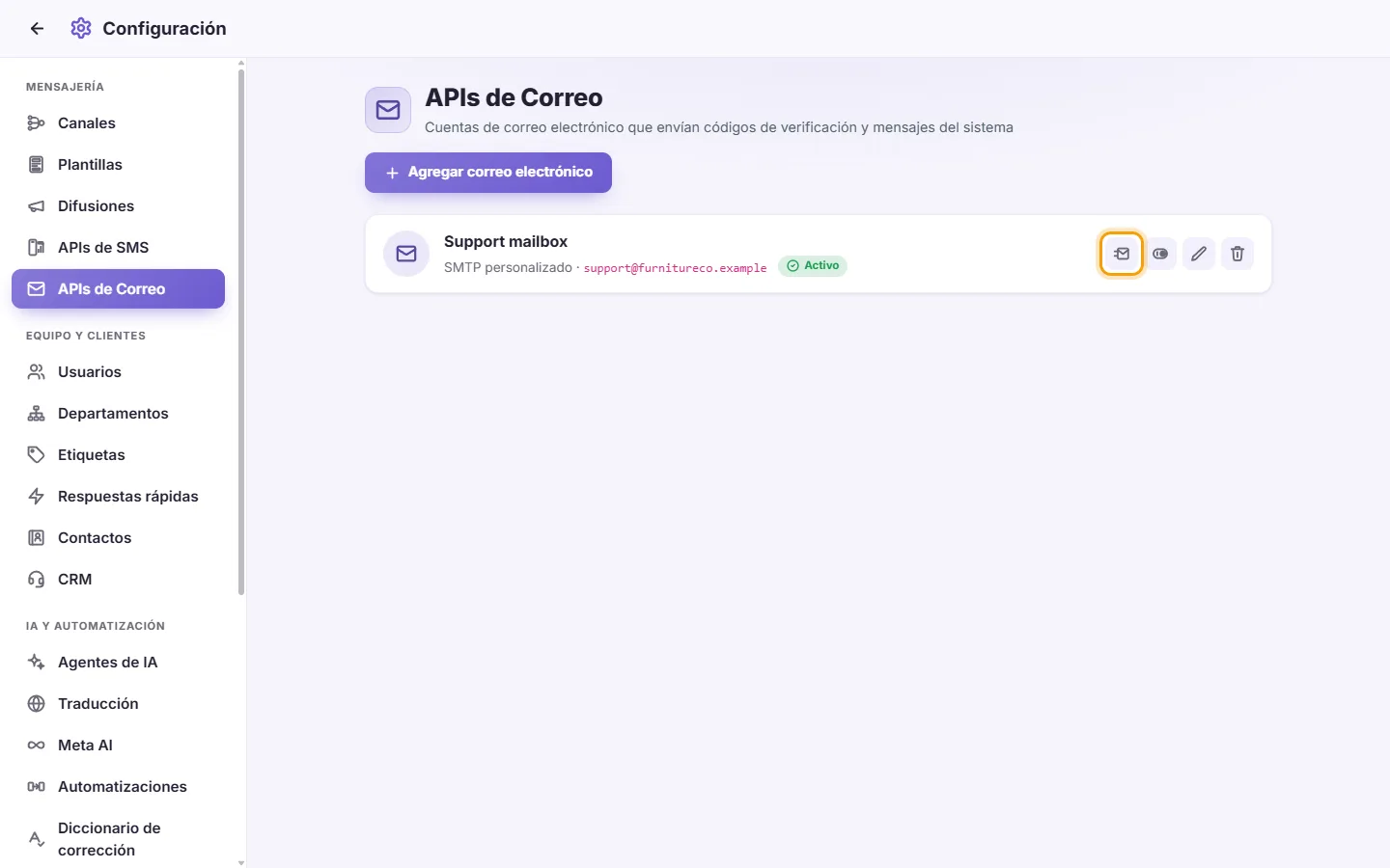To test an email account: "Send a test email" marked on the screen in SyBox