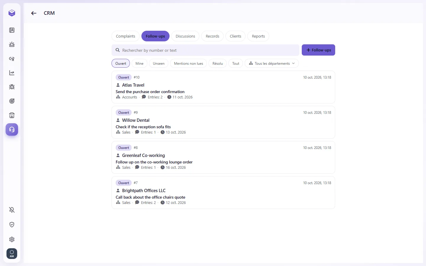 An open case: "Note" and the Description box, then Save