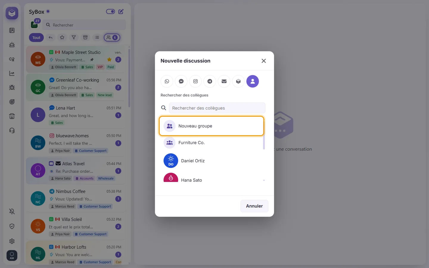 The New chat window on "Personal message": "New group" first