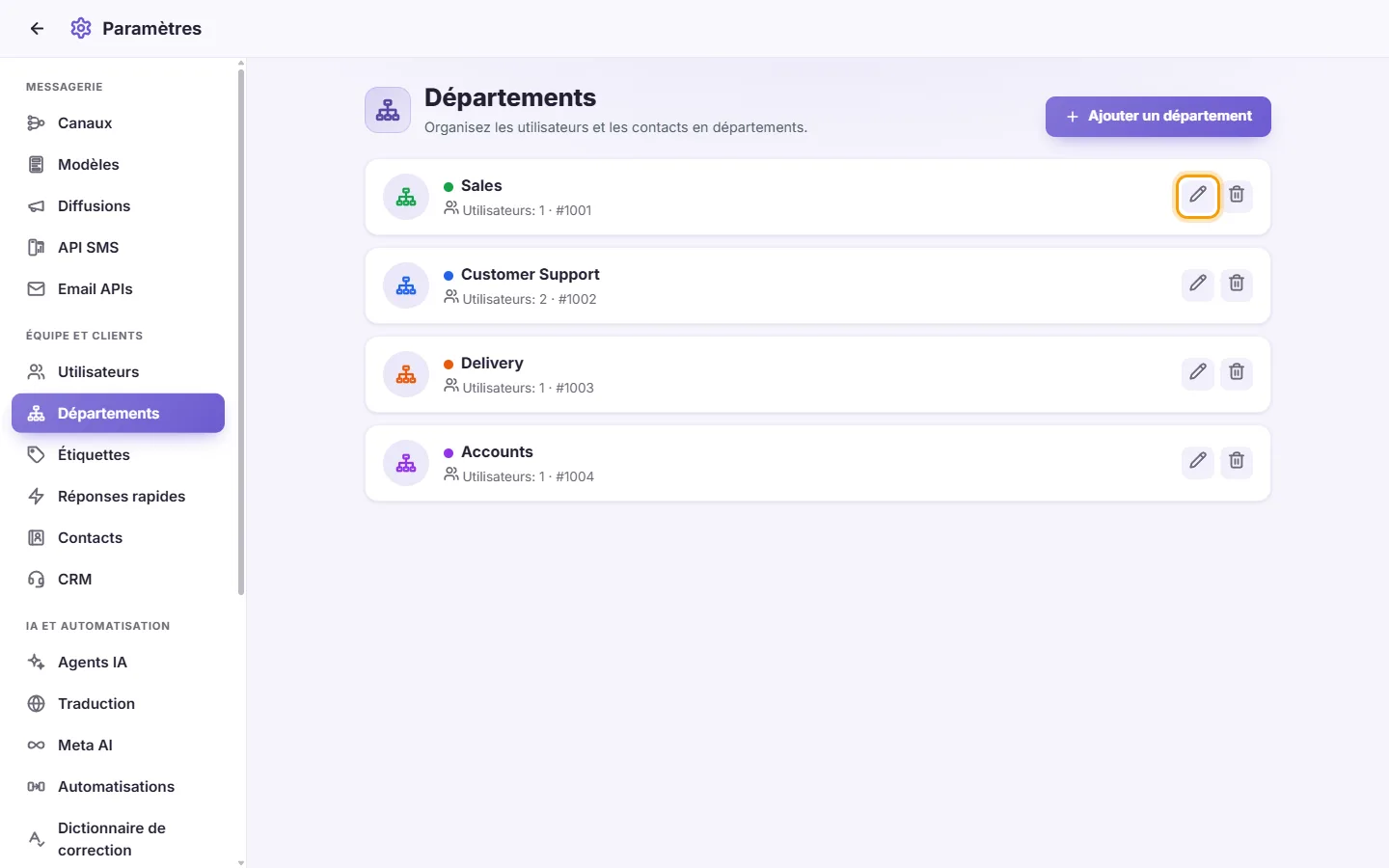 To edit a department: "Edit" marked on the screen in SyBox