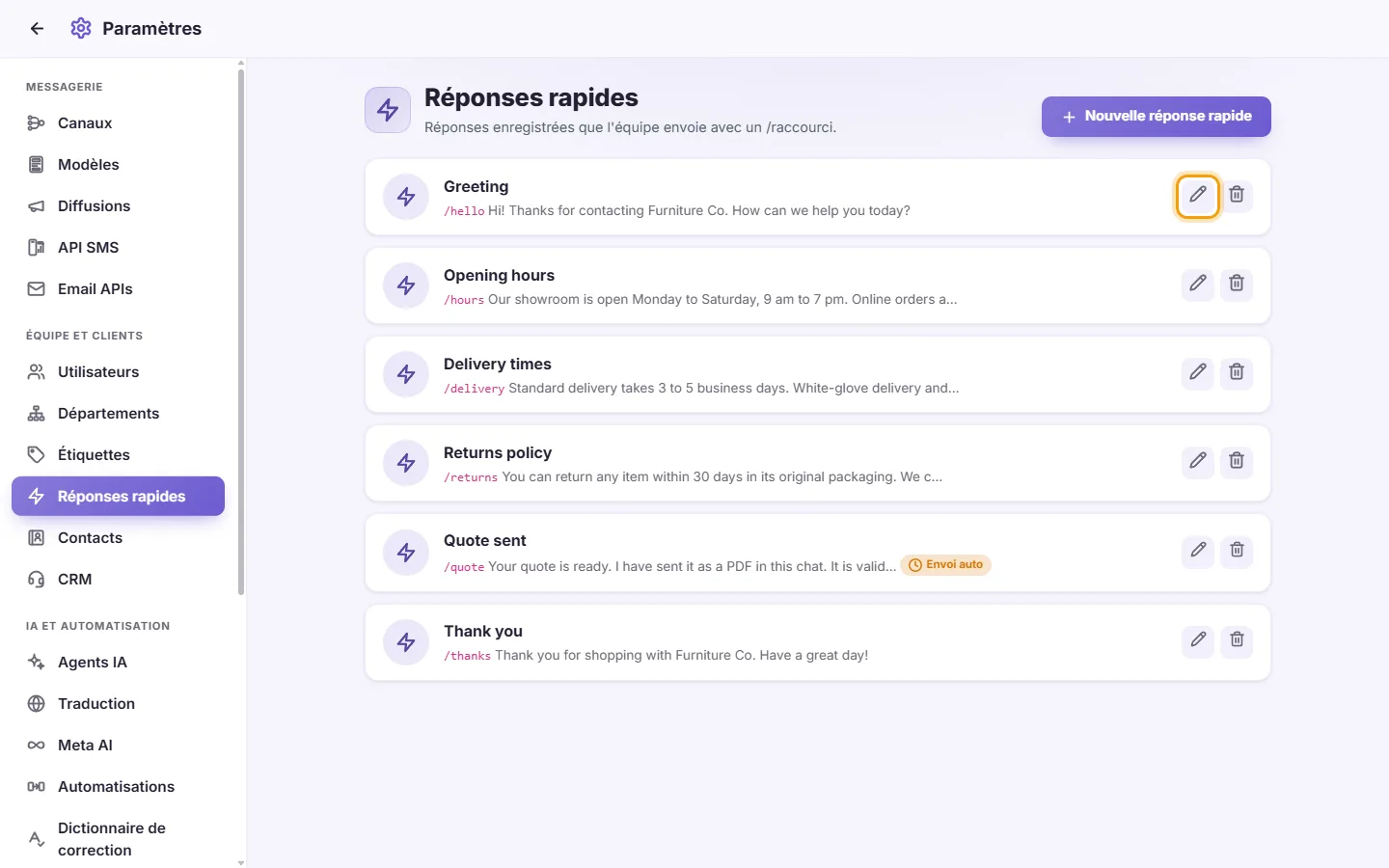 To edit a quick reply: "Edit" marked on the screen in SyBox