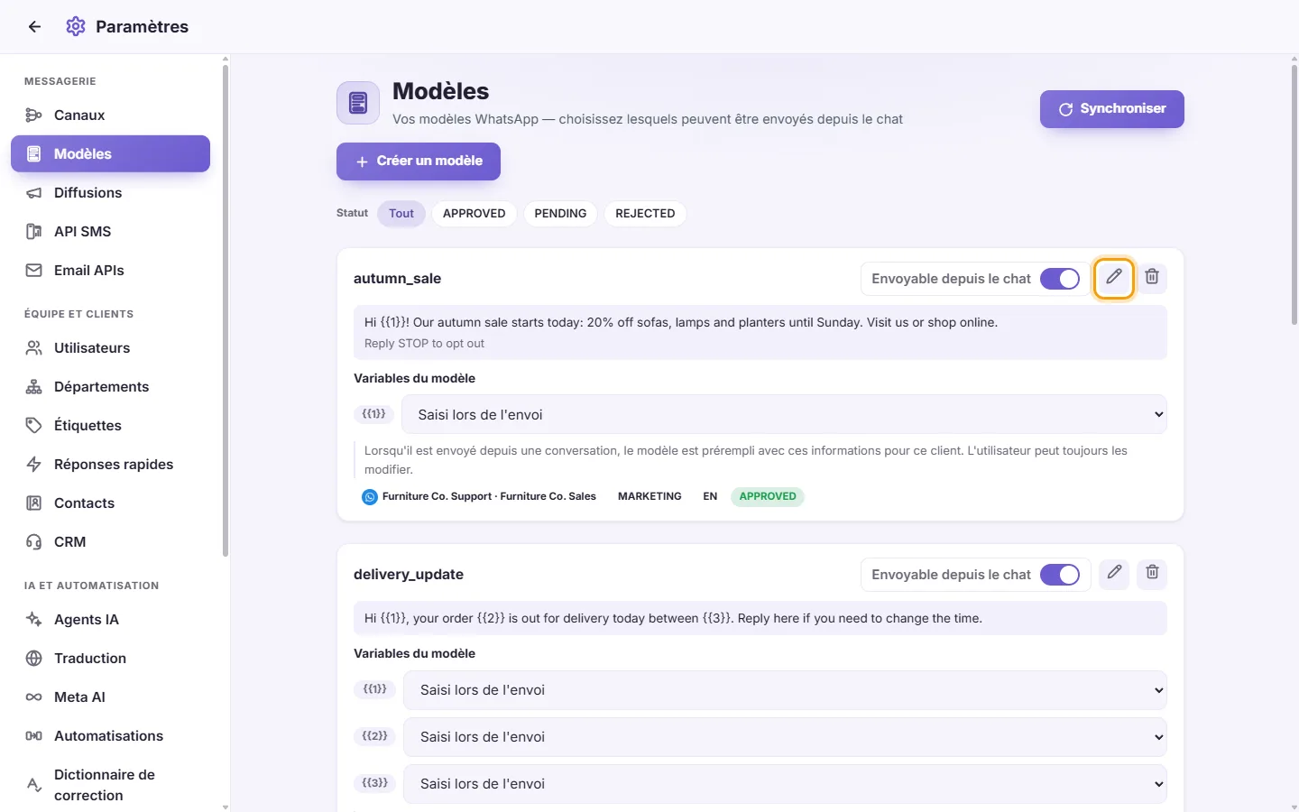 To edit a template: "Edit" marked on the screen in SyBox