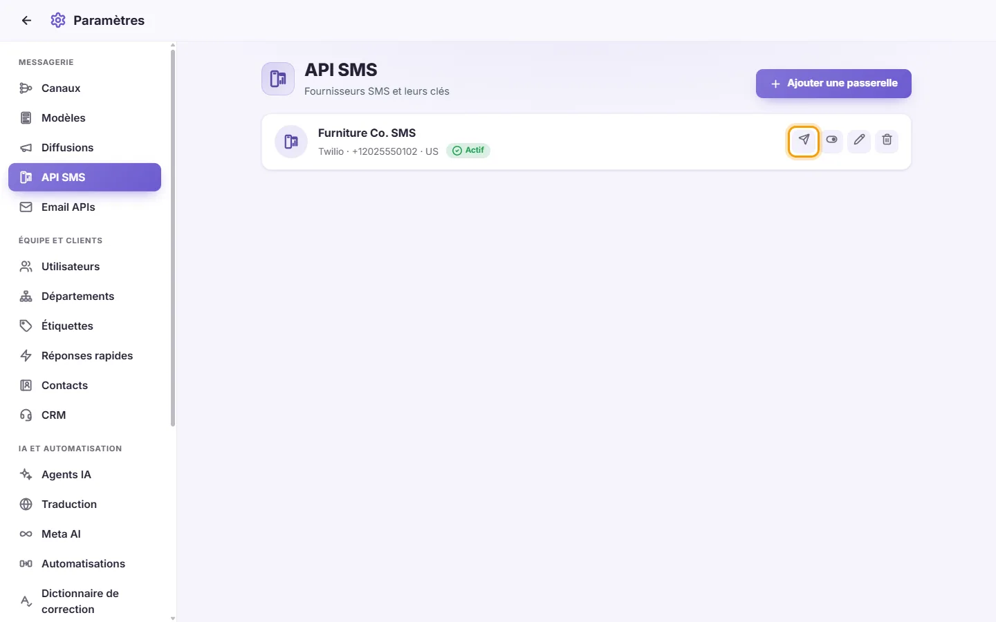 To send a test SMS: "Send test SMS" marked on the screen in SyBox