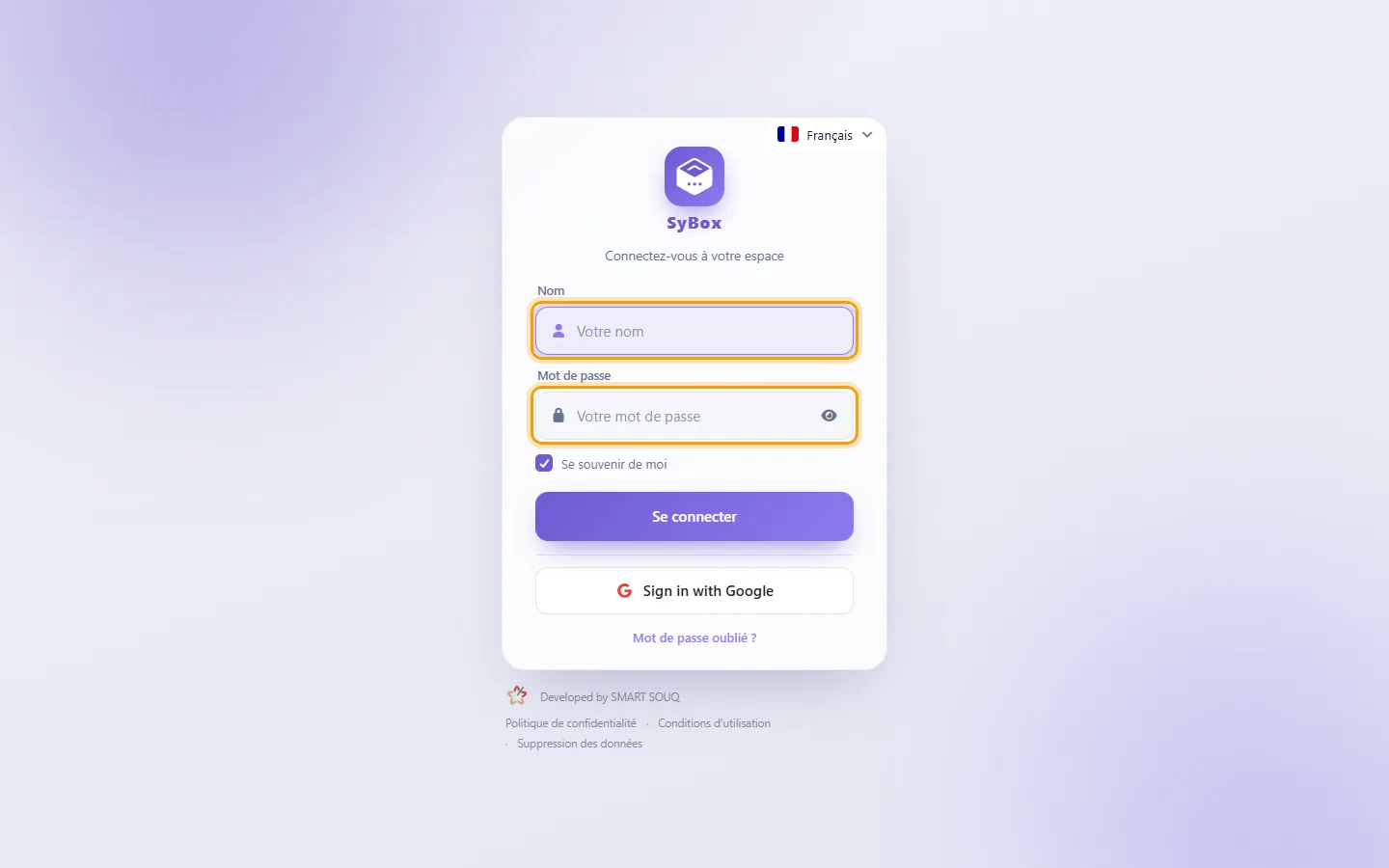 The sign-in page of a workspace: your name and password