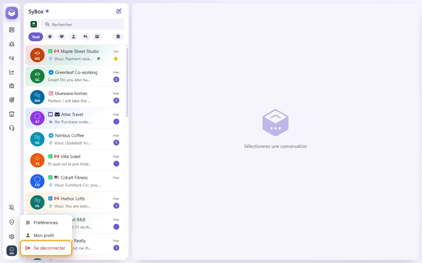 To sign out: "Sign out" marked on the screen in SyBox