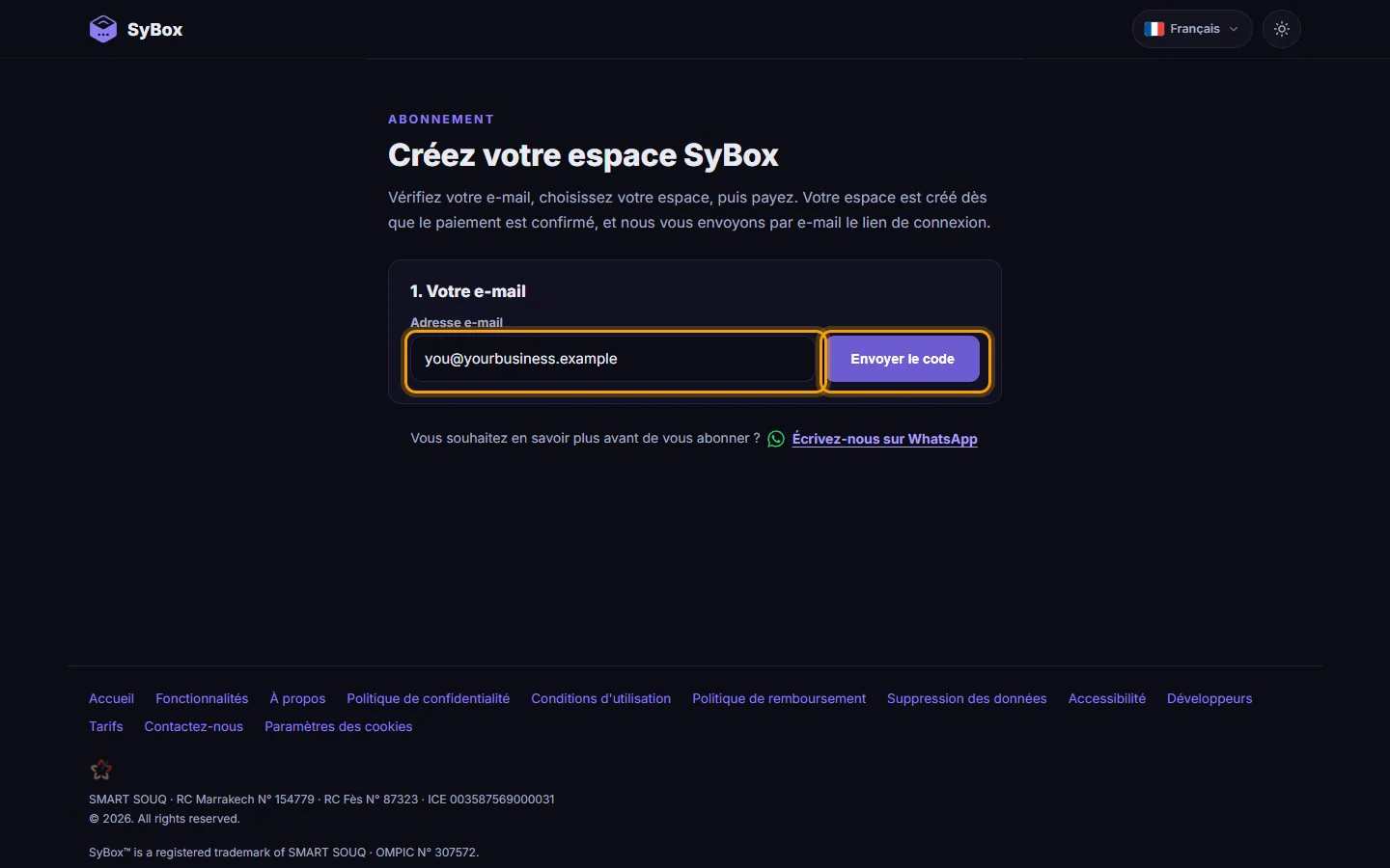 The Subscribe page: your email address and "Send code"