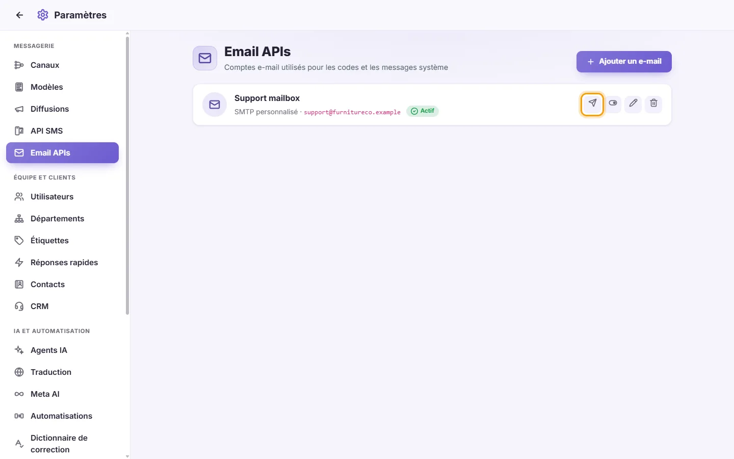 To test an email account: "Send a test email" marked on the screen in SyBox
