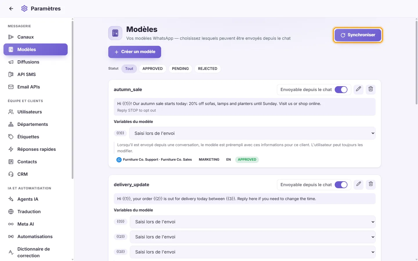 The Sync button next to "Create template"