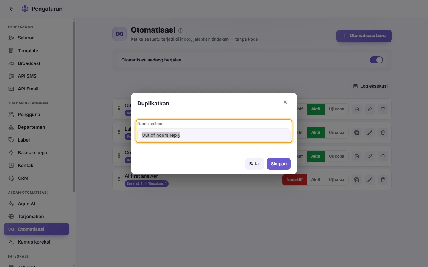 The Duplicate window: "Name of the copy"