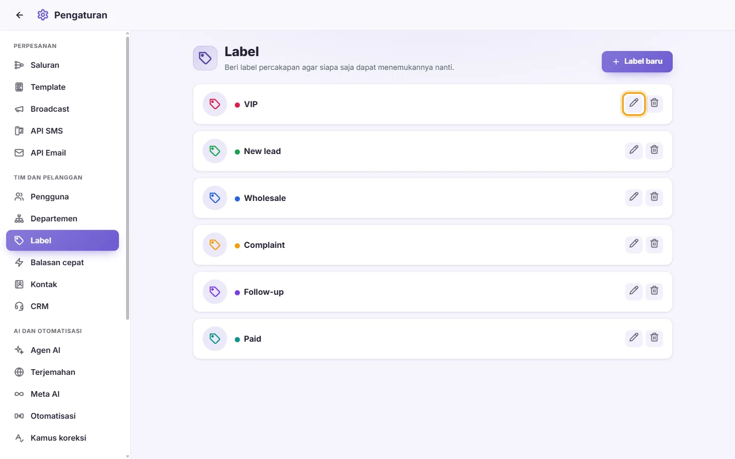To edit a label: "Edit" marked on the screen in SyBox