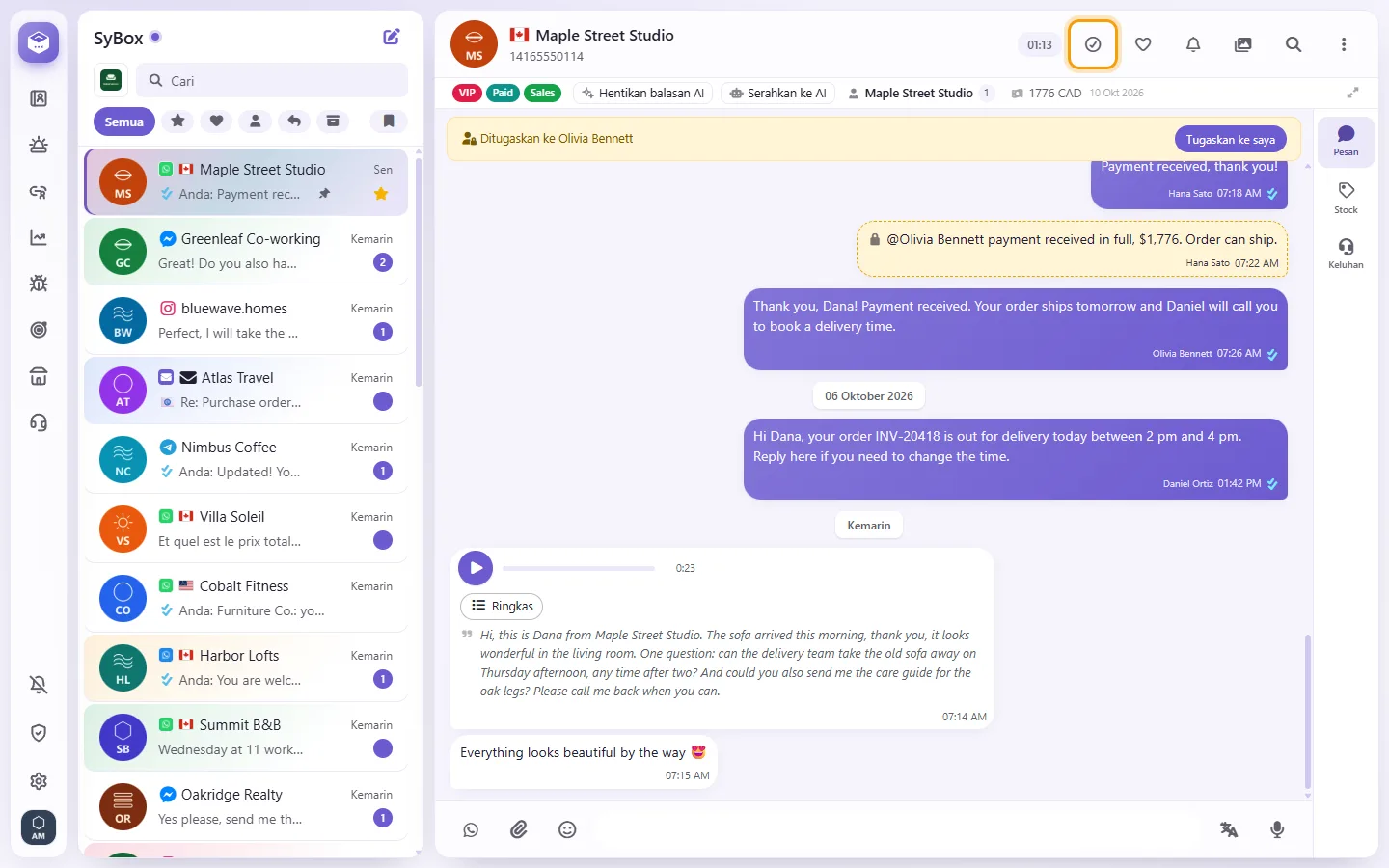 The "Mark as finished" button (the tick) at the top of a conversation