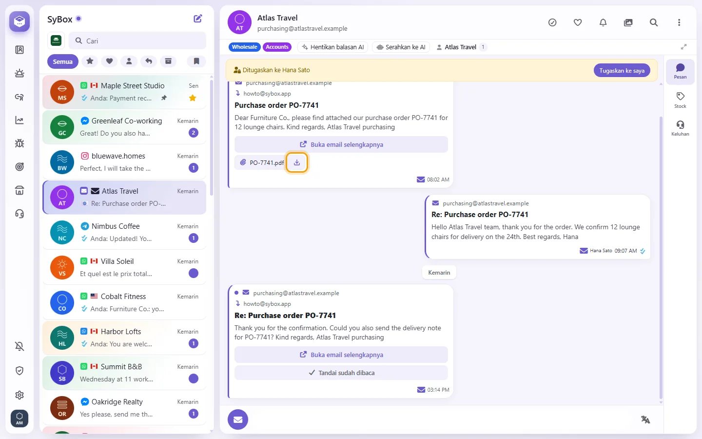 To open or save an email attachment: "Save" marked on the screen in SyBox
