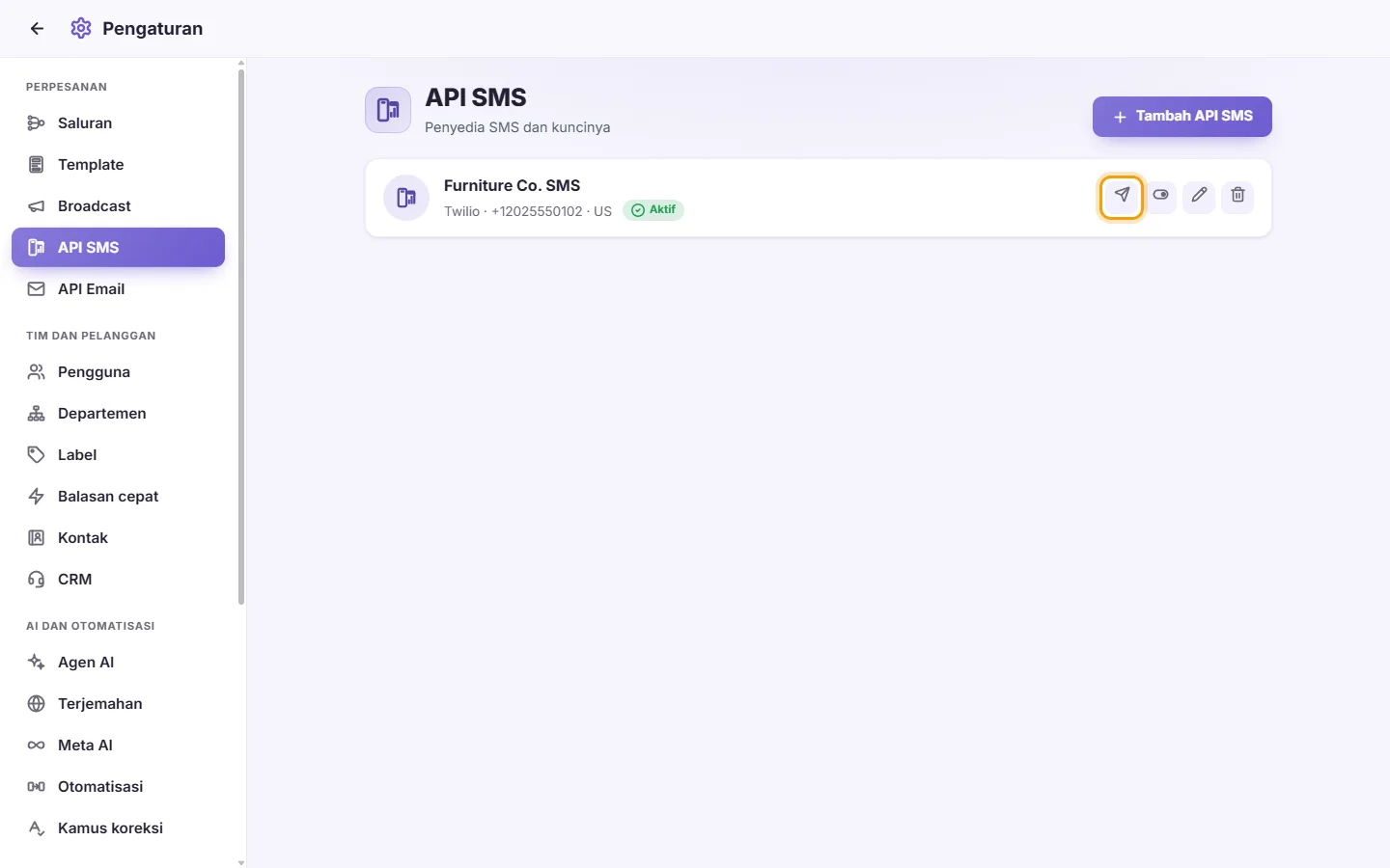 To send a test SMS: "Send test SMS" marked on the screen in SyBox