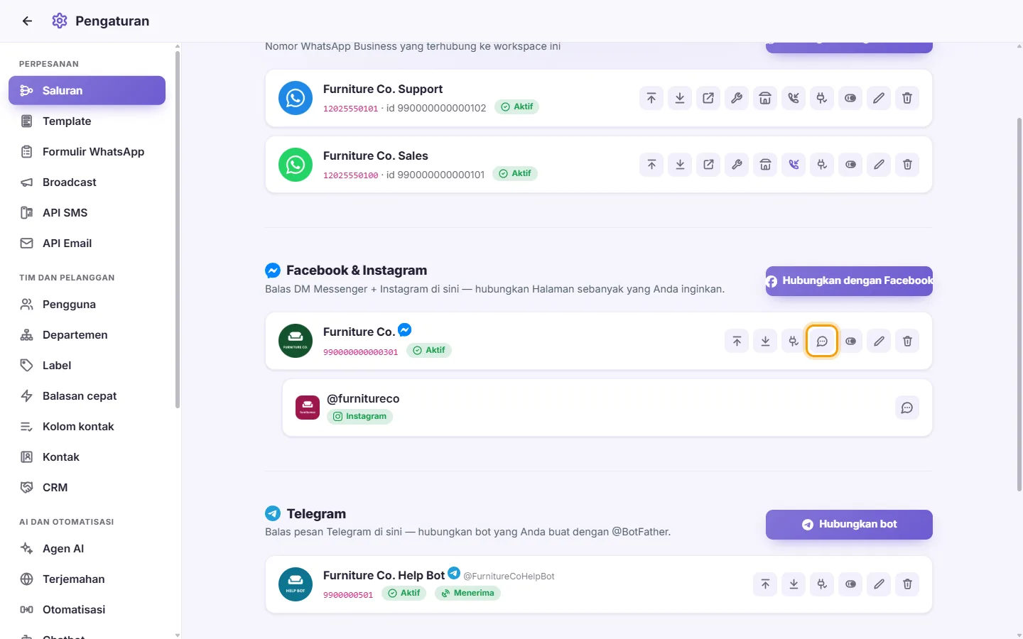 A Page's card: "Messenger profile"