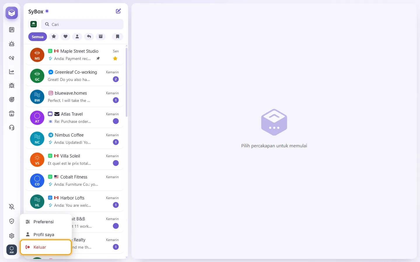 To sign out: "Sign out" marked on the screen in SyBox