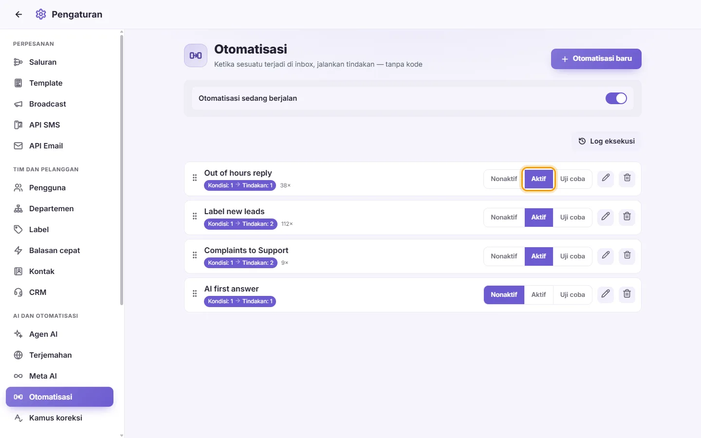 To switch an automation on or off quickly: "On" marked on the screen in SyBox