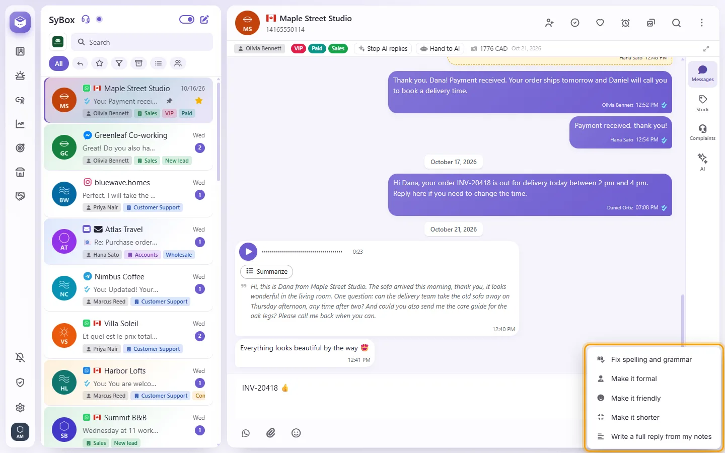 The ✨ Write with AI choices