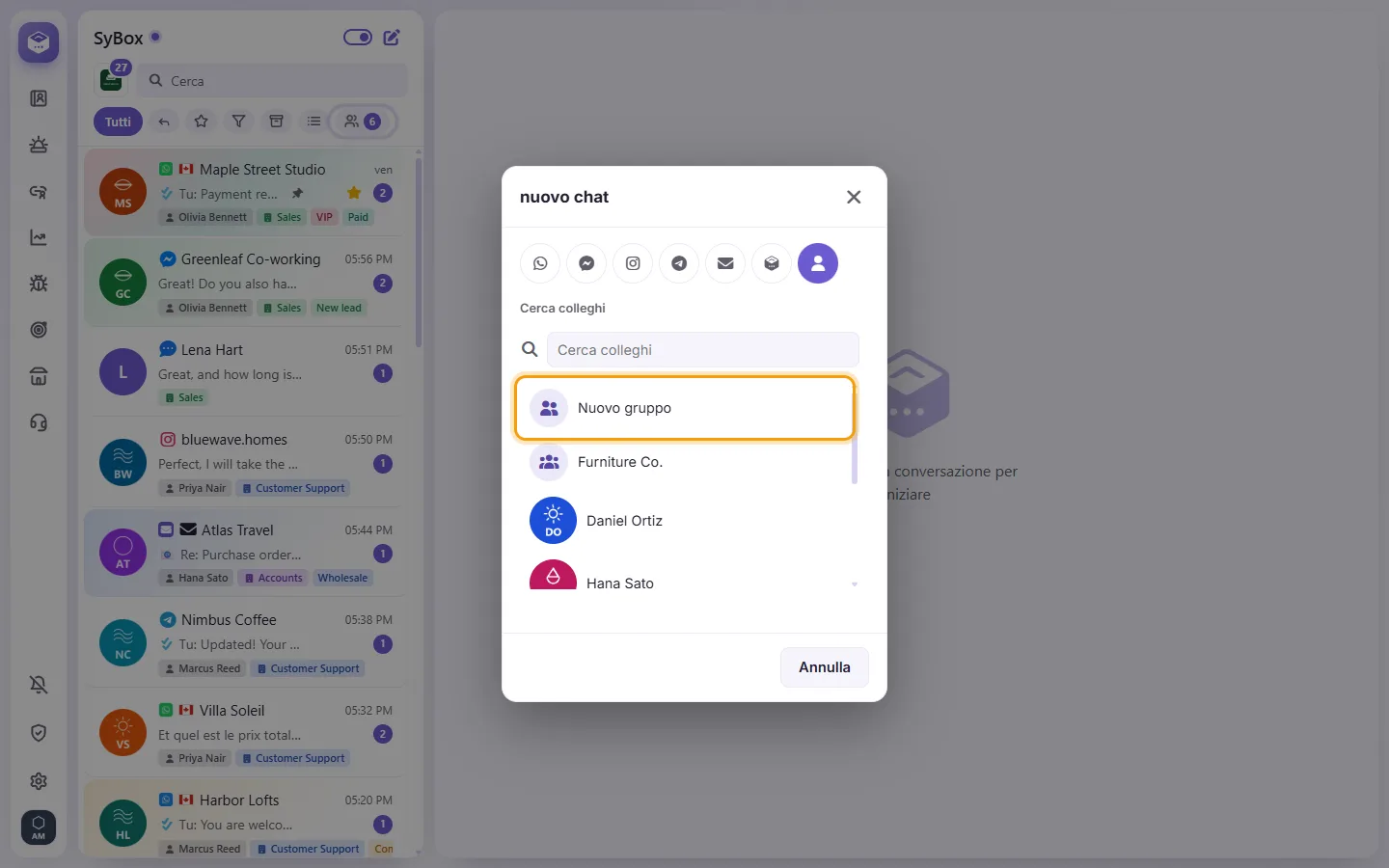 The New chat window on "Personal message": "New group" first