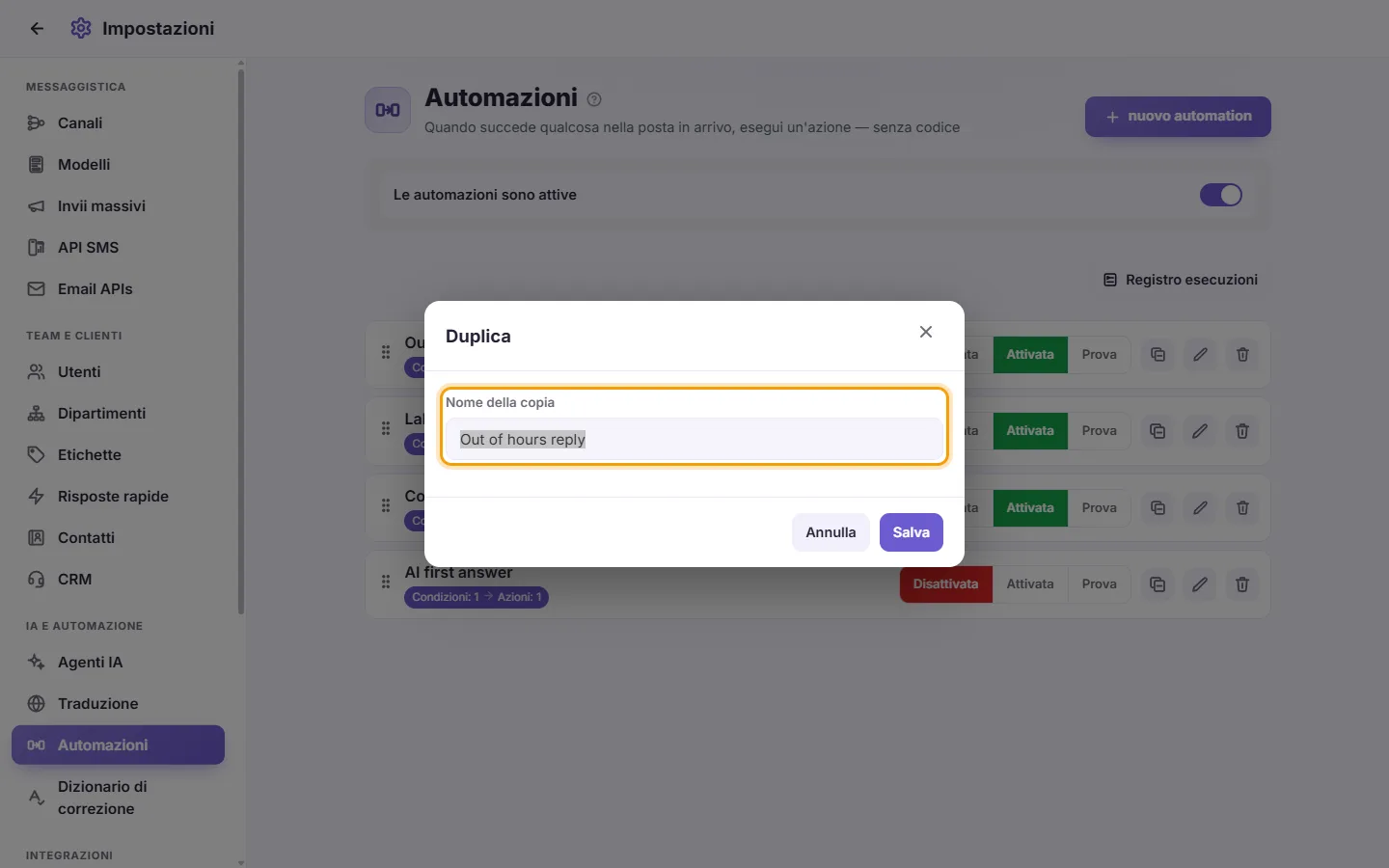 The Duplicate window: "Name of the copy"